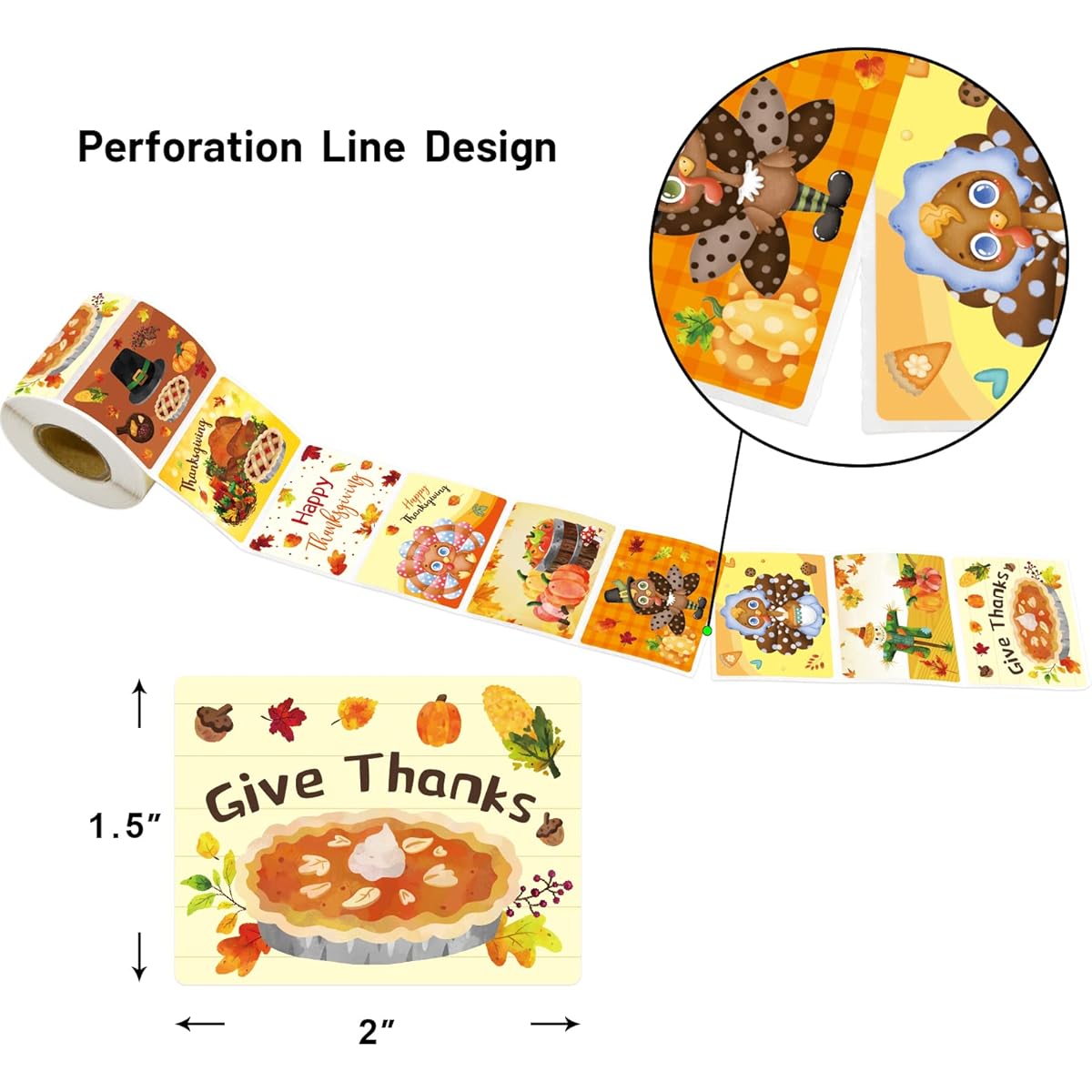 Thanksgiving Stickers for Kids 300 Sheets Turkey Roll Square Stickers Cards Envelopes Gift Boxes Party Supplies