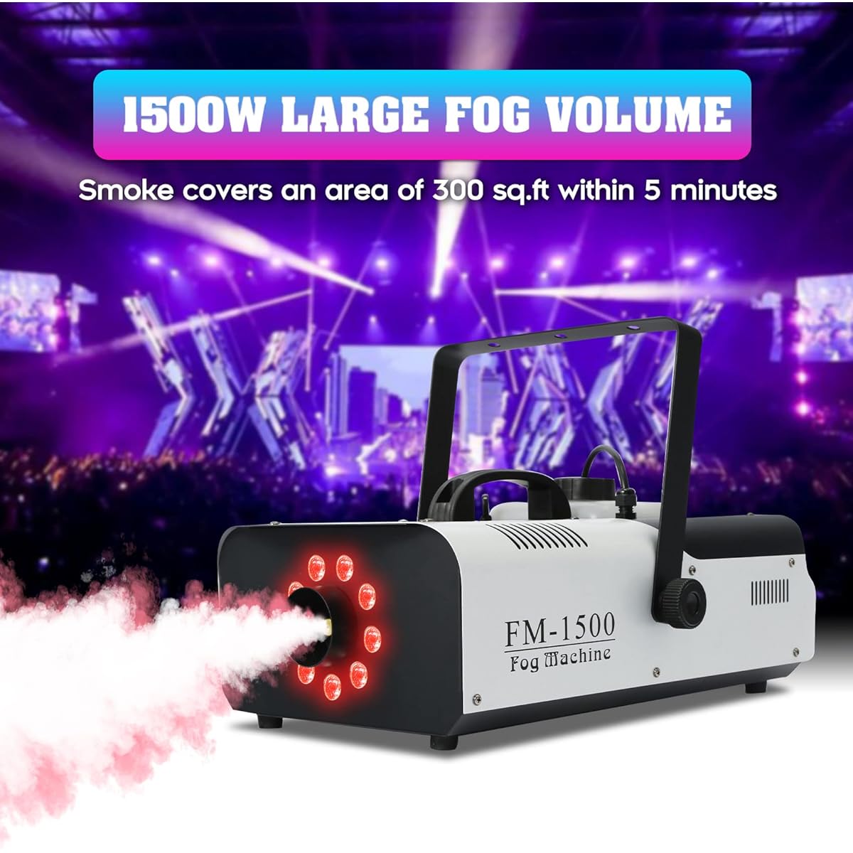 TCFUNDY Fog Machine with Light 1500W Smoke Machine 9 RGB LED Lights for DJ Halloween Wedding Party Stage with Remote Control