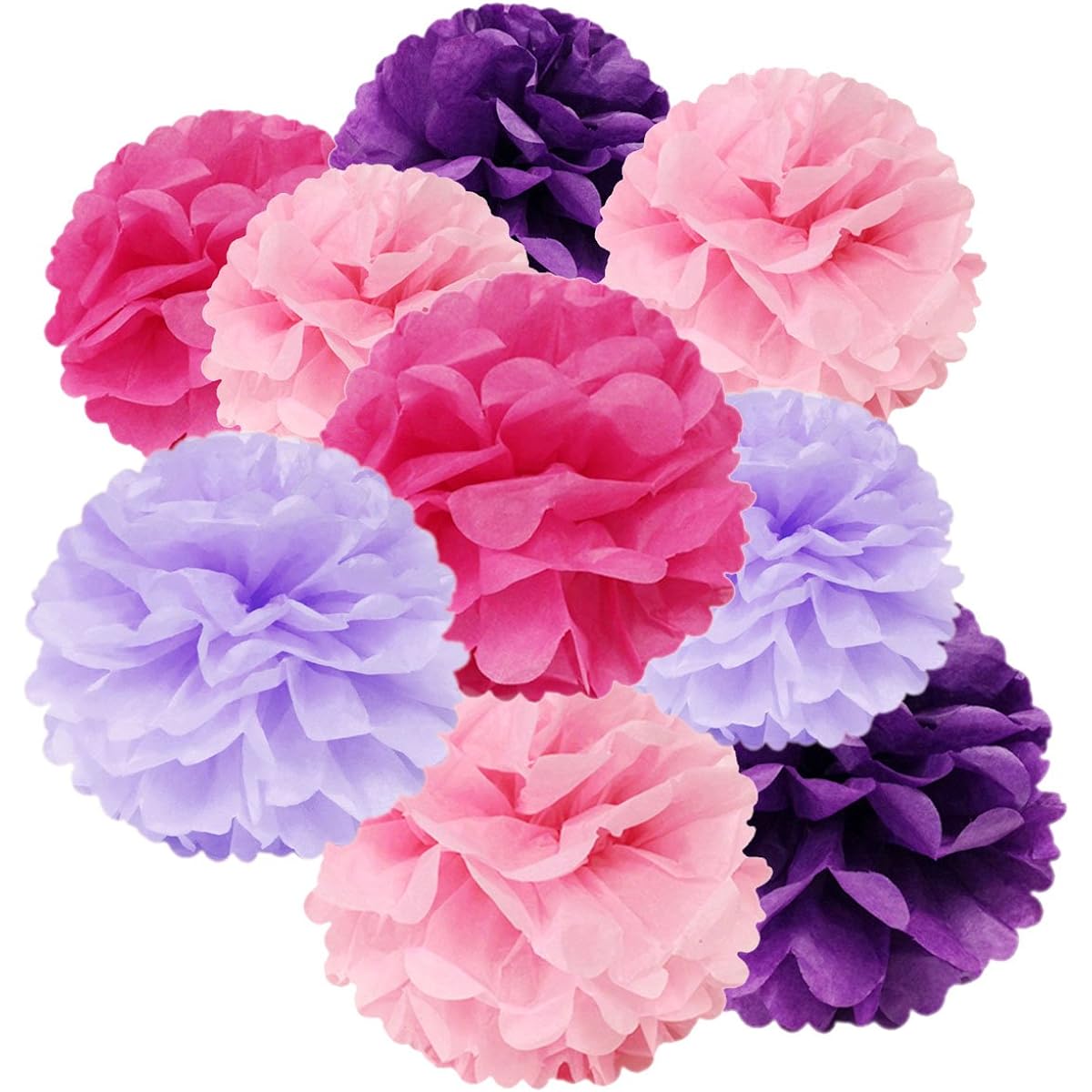 Wrapables Set of 12 Tissue Pom Poms for Weddings, Birthday Parties, Baby Showers, Nursery Decorations - Lavender/Bright Purple/Hot Pink