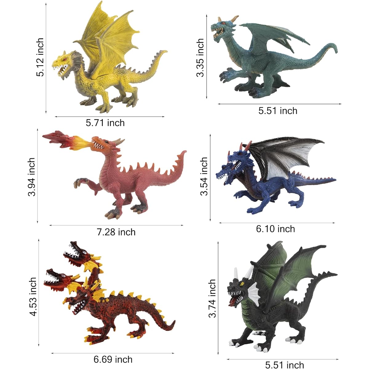 Realistic Dragon Action Figures 6 Pieces Large Plastic Dragon Figures Flying Dragon Action Figures for Kids Students Knight and Dragon Castle Diorama Decoration Dragon Cake Topper
