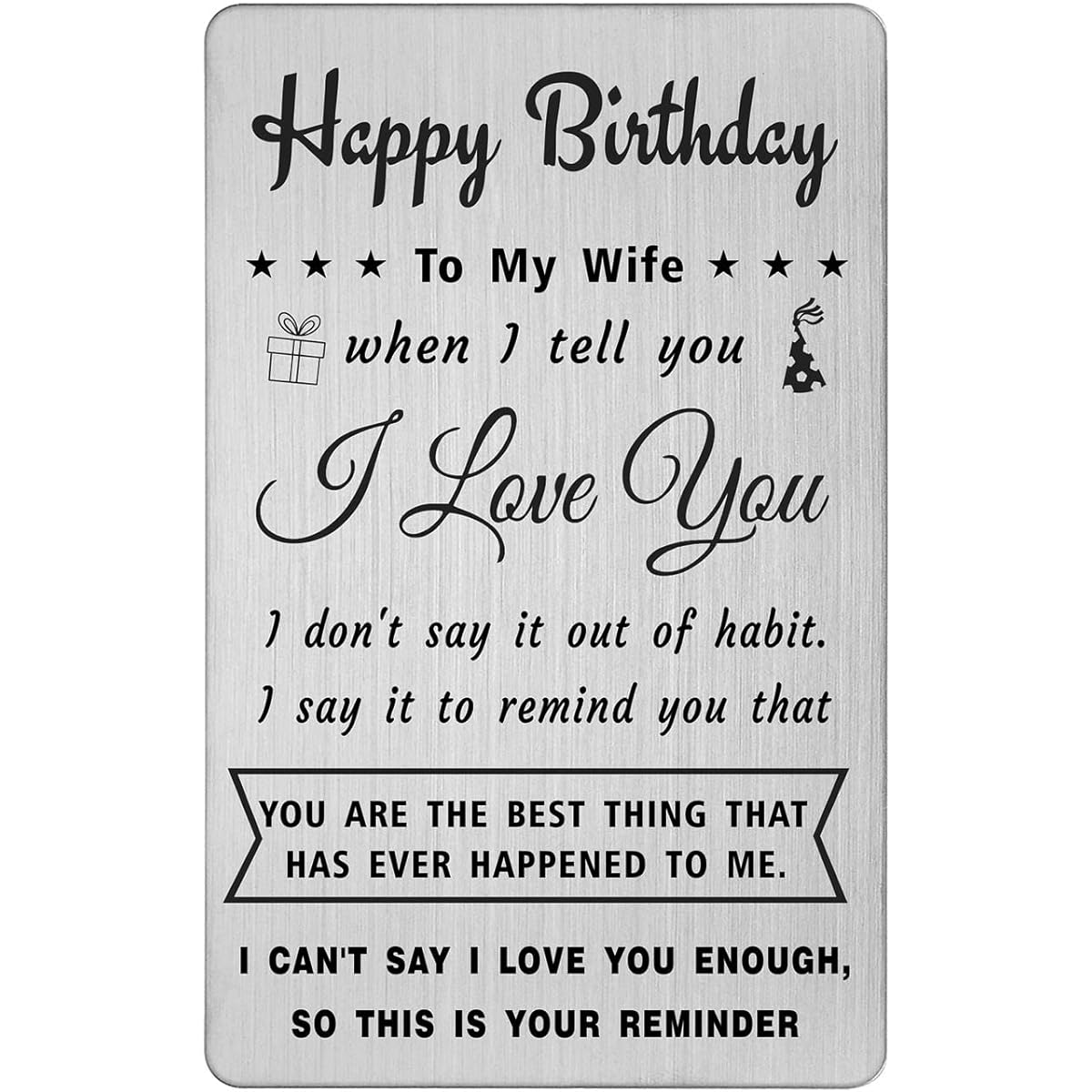 DEGASKEN Wife's Birthday Card Personalized Steel Engraved Wallet Card