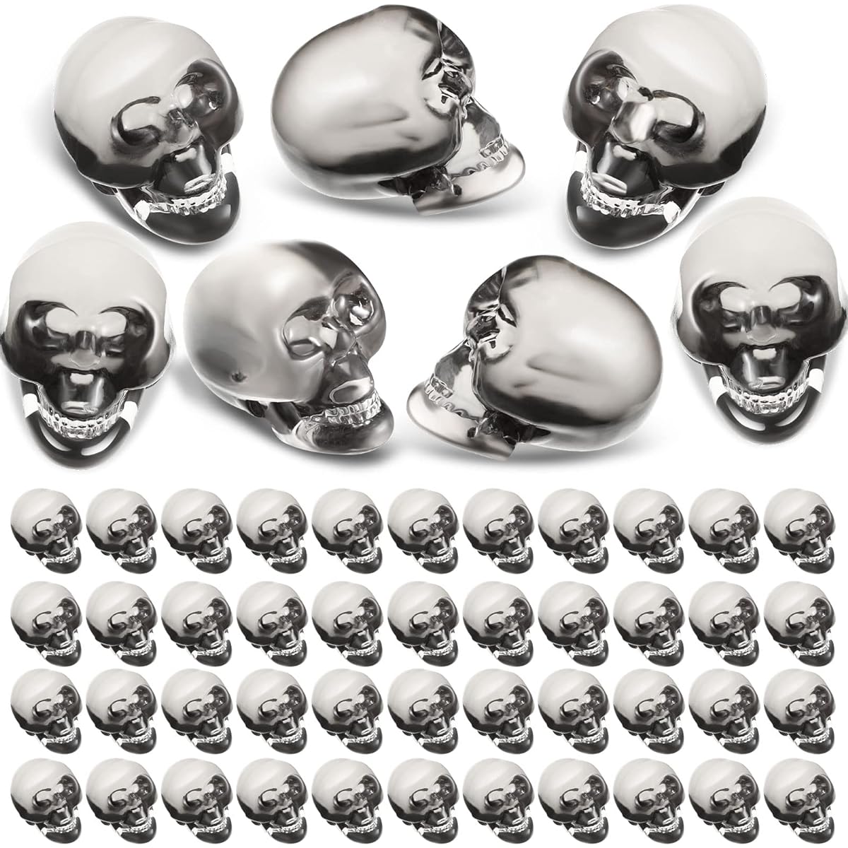 Kigeli 65 Pieces Mini Plastic Skulls 1" Human Skeleton Heads Skulls Black Crystal Skulls Scary Skeleton Ornaments Halloween Prank Props Party Favors Toys
