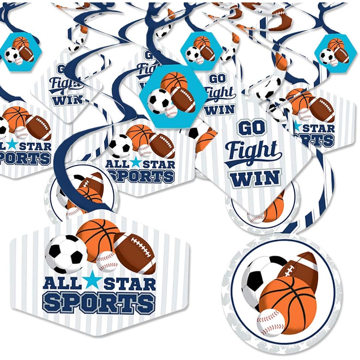 Big Dot of Happiness Go, Fight Win - Sports - Baby Shower or Birthday Party Hanging Decorations - Party Decoration Swirls - Set of 40