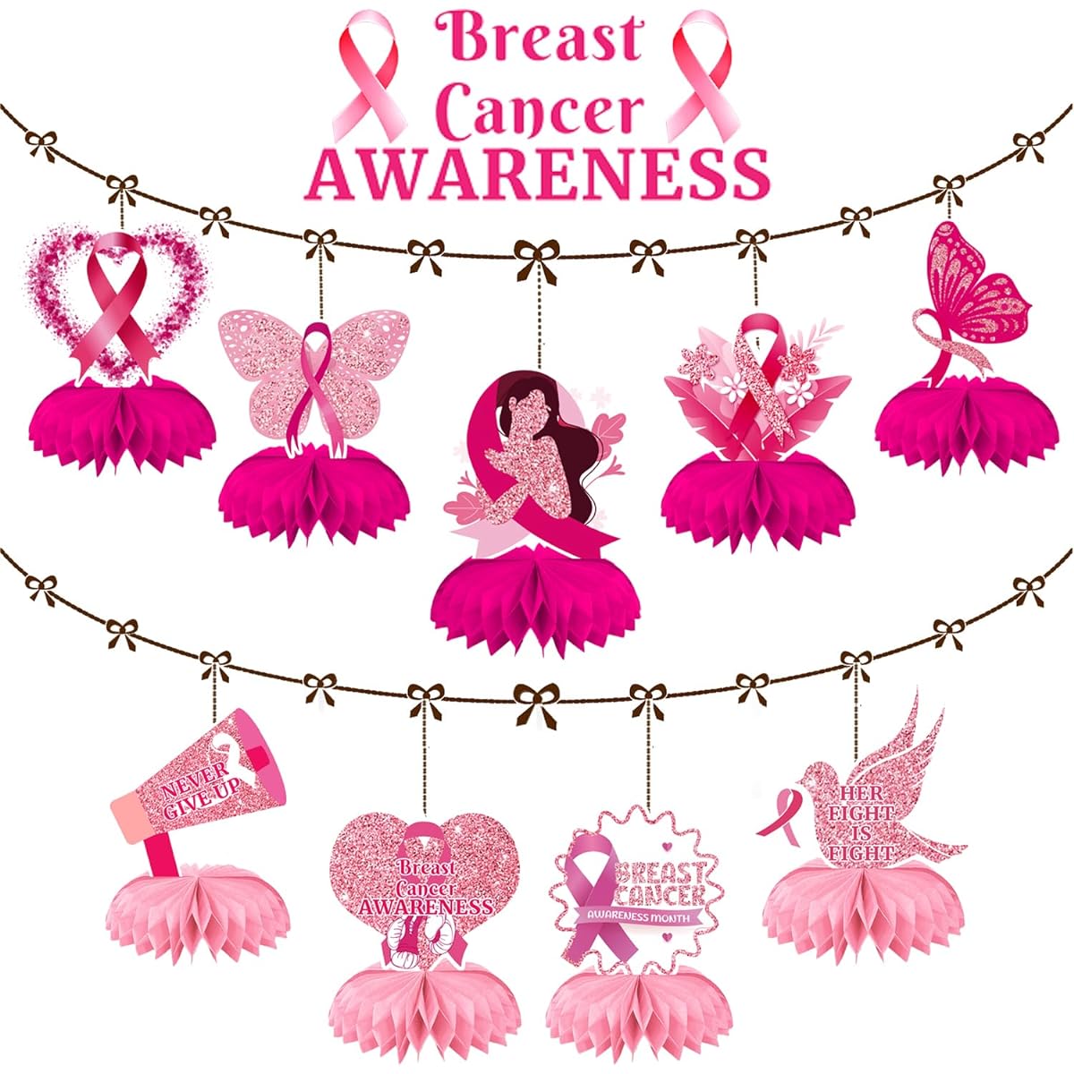 Breast Cancer Awareness Decorations, Breast Cancer Awareness Decorations Honeycomb Centerpieces, Pink Breast Cancer Awareness Table Decor, Breast Cancer Awareness Centerpieces, Breast Cancer Decorations for Parties, 9 Pieces