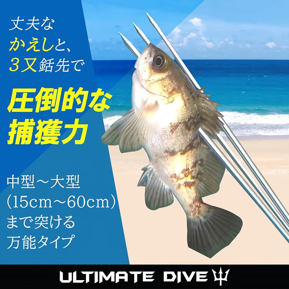 Ultimate Dive 3-pronged paralyzer harpoon tip (30cm / stainless steel) with barb for fish from 15cm to 60cm (rust-proofing/thread diameter 8mm) Fish thrust harpoon spearfishing Ultimate Dive