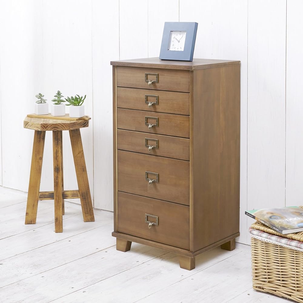 [Made in Japan] Delivered as an almost finished product! Multi-tier chest A4 6-tier document drawer storage natural wood new life (dark brown wooden legs handle: antique)