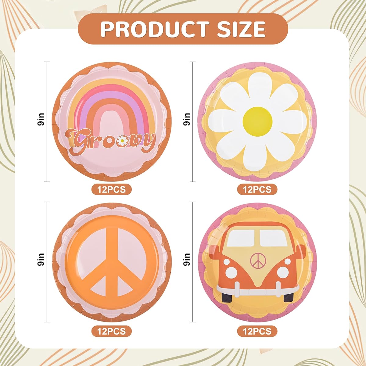 AimFun 48 Pieces Groovy Party Plates Retro Hippie Boho Paper Plates 60's 70's Party Decorations 9 Inch Daisy Flower Peace Round Disposable Plates Birthday Baby Shower Wedding Bridal Tableware