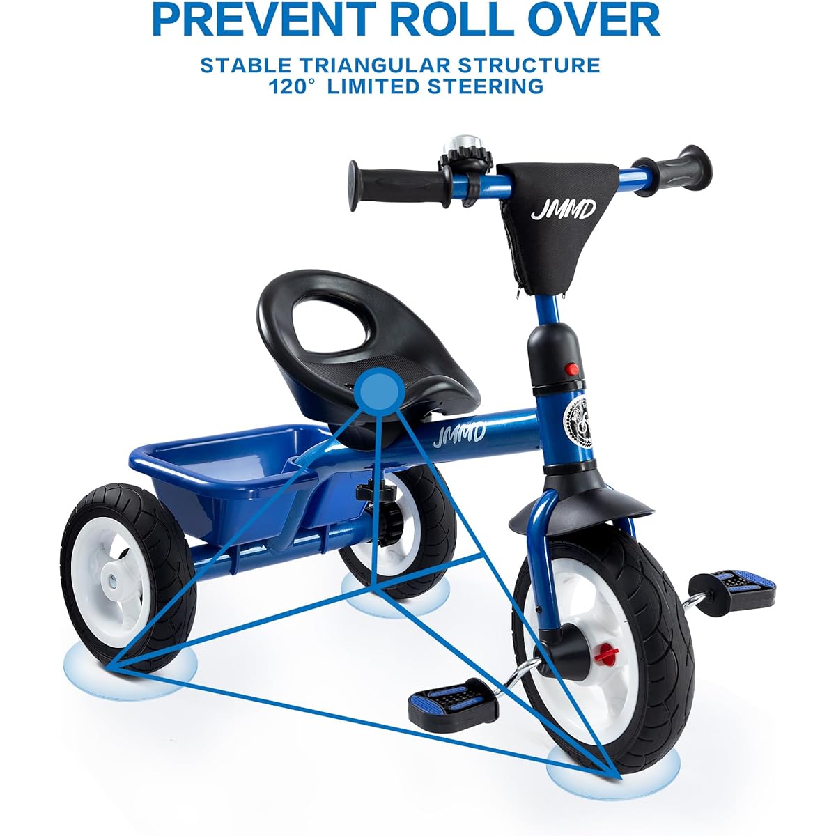 JMMD Toddler Tricycle, Children's Tricycle, Tricycle with Adjustable Seat, Storage Basket, Rubber Tires, Easy to Install, Riding Bicycle, Gift for Boys and Girls, 2 to 5 Years Old, Blue