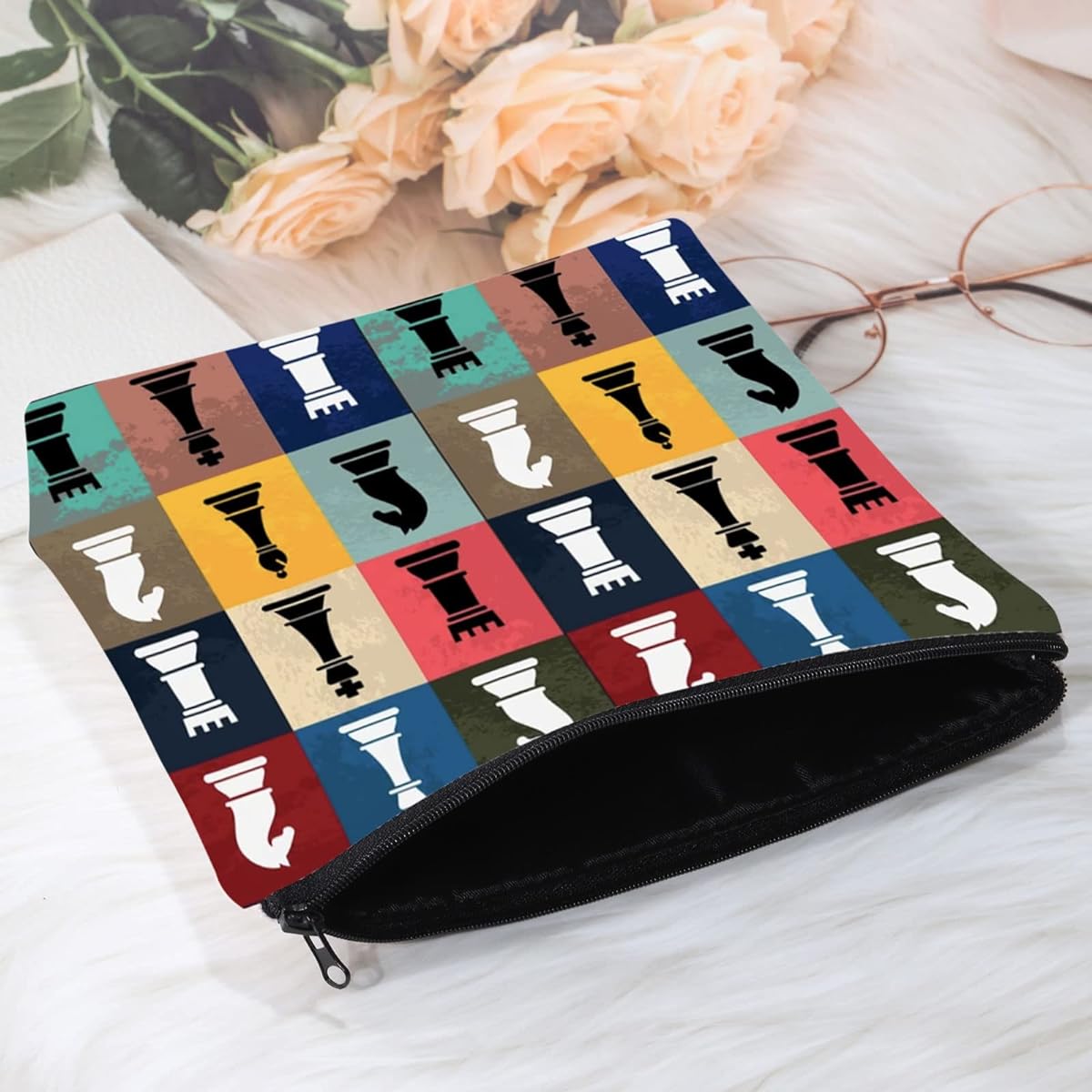 POFULL Chess Gifts Funny Gifts for Chess Players Chess Master Gifts Chess Pieces Board Game Enthusiasts Cosmetic Bags, Chess Bags