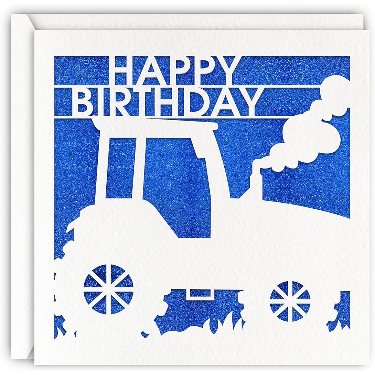 Blue Tractor Birthday Card Blue Glitter Laser Cut Farmer Greeting Card for Men and Boys