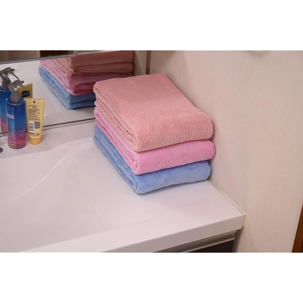 Teijin Extra Fluffy Towel, Microfiber, Antibacterial and Odor Resistant, Fuzz Doesn't Fall Off, Fluffy, Quick Drying, Soft Touch, Water Absorption, Improved Texture (Set of 3 Bath Towels, Sakura Set)
