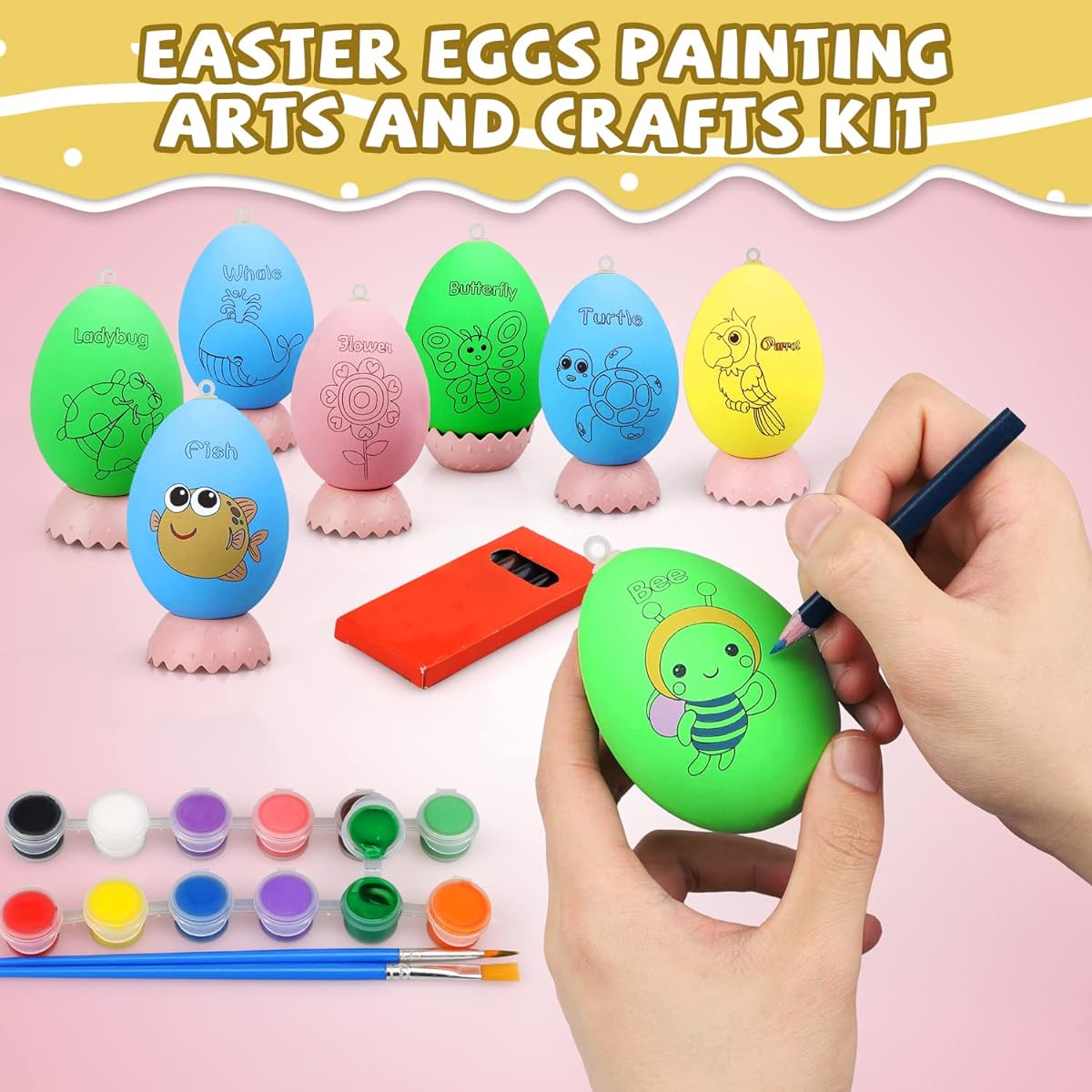 TOY Life DIY Easter Egg Decorating Kit, Easter Egg Painting Kit, 8 Paintable Easter Eggs & Painting Supplies, Easter Crafts, Kids Party Favors, Easter Gifts, Creative Activities, Egg Hunt