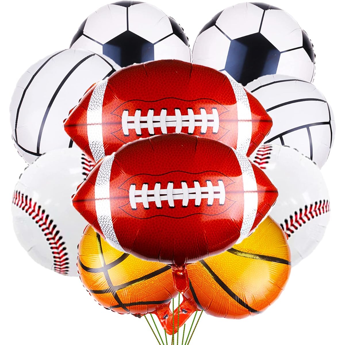 10pcs Baseball Basketball Volleyball Football Soccer Decoration Foil Balloons - Sports Games/Boys Birthday Party/Baby Shower Supplies Balloons