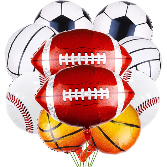 10pcs Baseball Basketball Volleyball Football Soccer Decoration Foil Balloons - Sports Games/Boys Birthday Party/Baby Shower Supplies Balloons