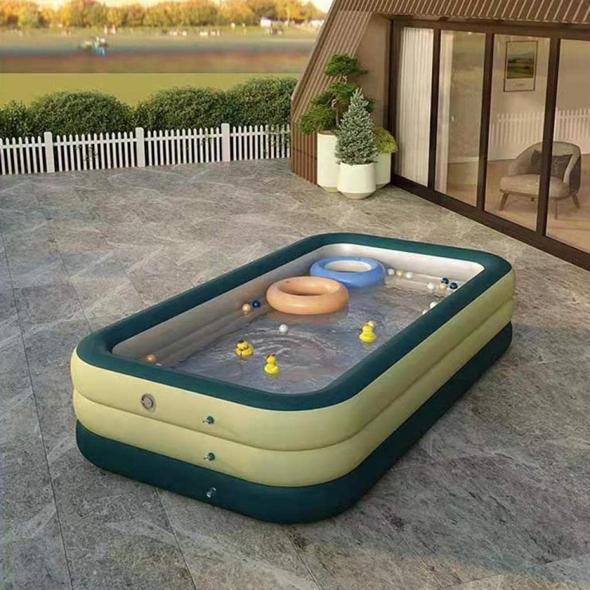 Install, Compact Storage, Safe and Non-Toxic, PVC, Three Layers/Four Layers, Electric Air Pump Included, Home Pool, Water Play, Heat Wave Protection, Summer Protection, Rechargeable, For Indoor Use, Garden, Outdoor Use (Green, 4.28m, 3 Layer Air Chamber)