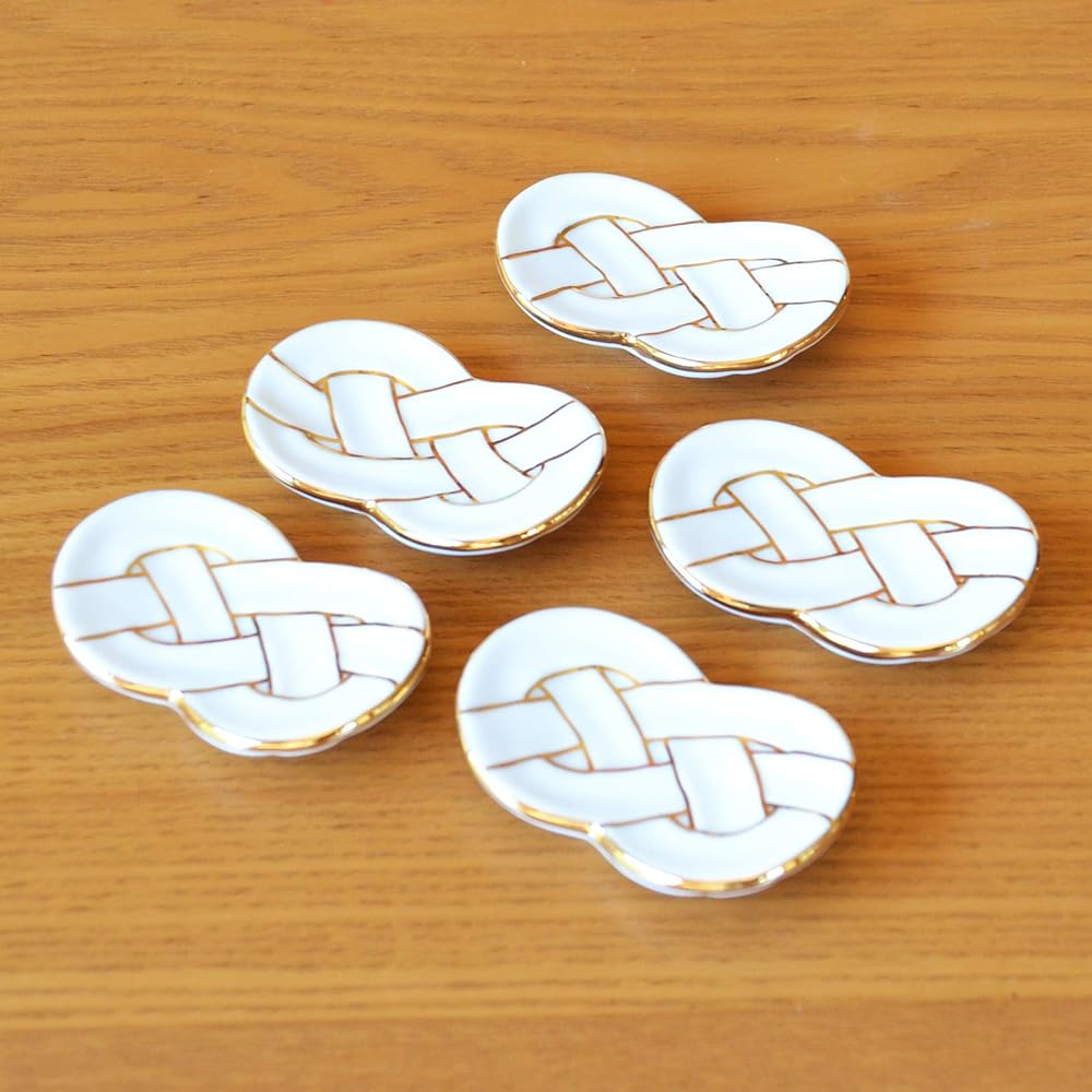 Chopstick rest set of 5 New Year fashionable cute Arita ware celebratory knot gold