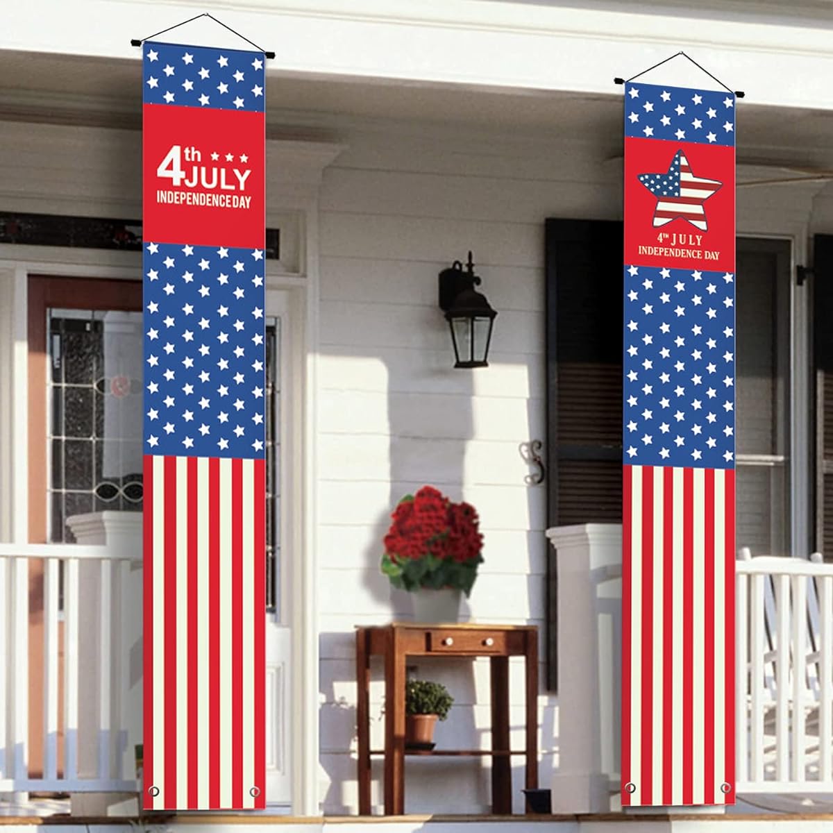 4th of July Banner Front Door Sign Patriotic Porch Banner American Flag Stars Hanging Flag Independence Day Home Yard Porch Garden Indoor Outdoor Party Wall Decor 12 x 72 Inch (A)