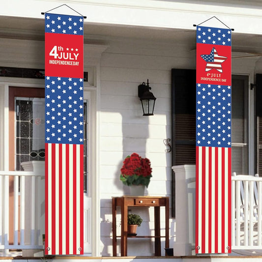 4th of July Banner Front Door Sign Patriotic Porch Banner American Flag Stars Hanging Flag Independence Day Home Yard Porch Garden Indoor Outdoor Party Wall Decor 12 x 72 Inch (A)