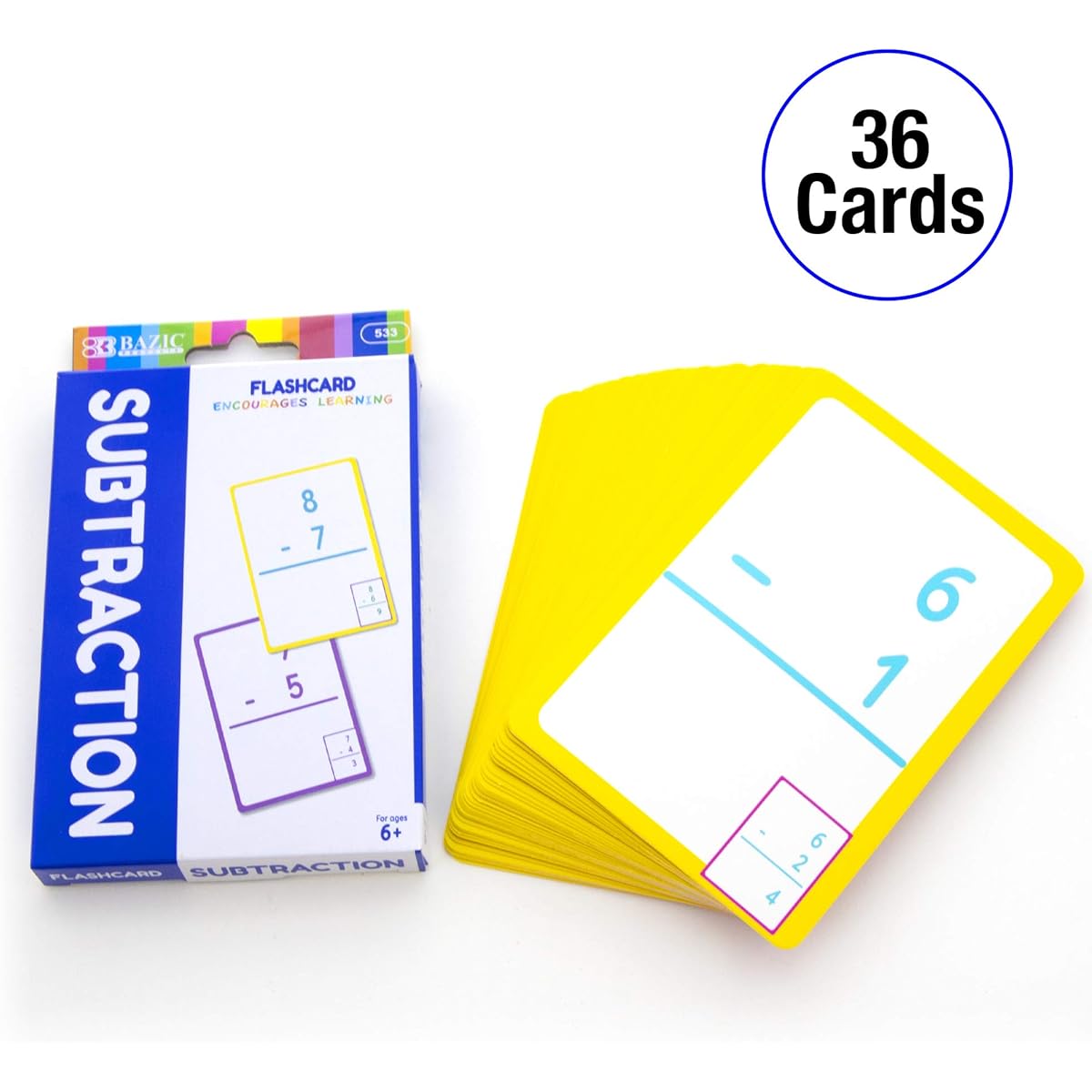 BAZIC Addition, Subtraction, Multiplication, Division, Division Flash Cards, Number Arithmetic, Calculation Card Game, Educational Learning, Home School, Classroom Children's Activities (36 Cards), Set of 4