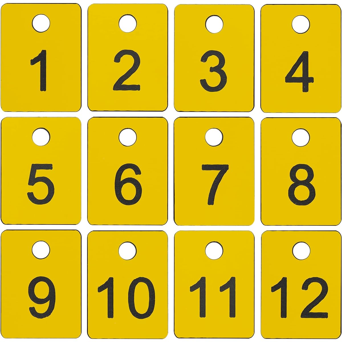 StayMax Plastic Numbered Tags Rectangular Key Number Tags Number Discs with Holes (1-100, Yellow)