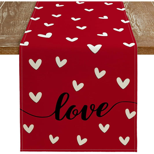 ARKENY Happy Valentine's Day Heart Red Table Runner 13x72 Inch Long Farmhouse Indoor/Outdoor/Vintage/Love Holiday Theme/Gathering/Dinner Party Decor