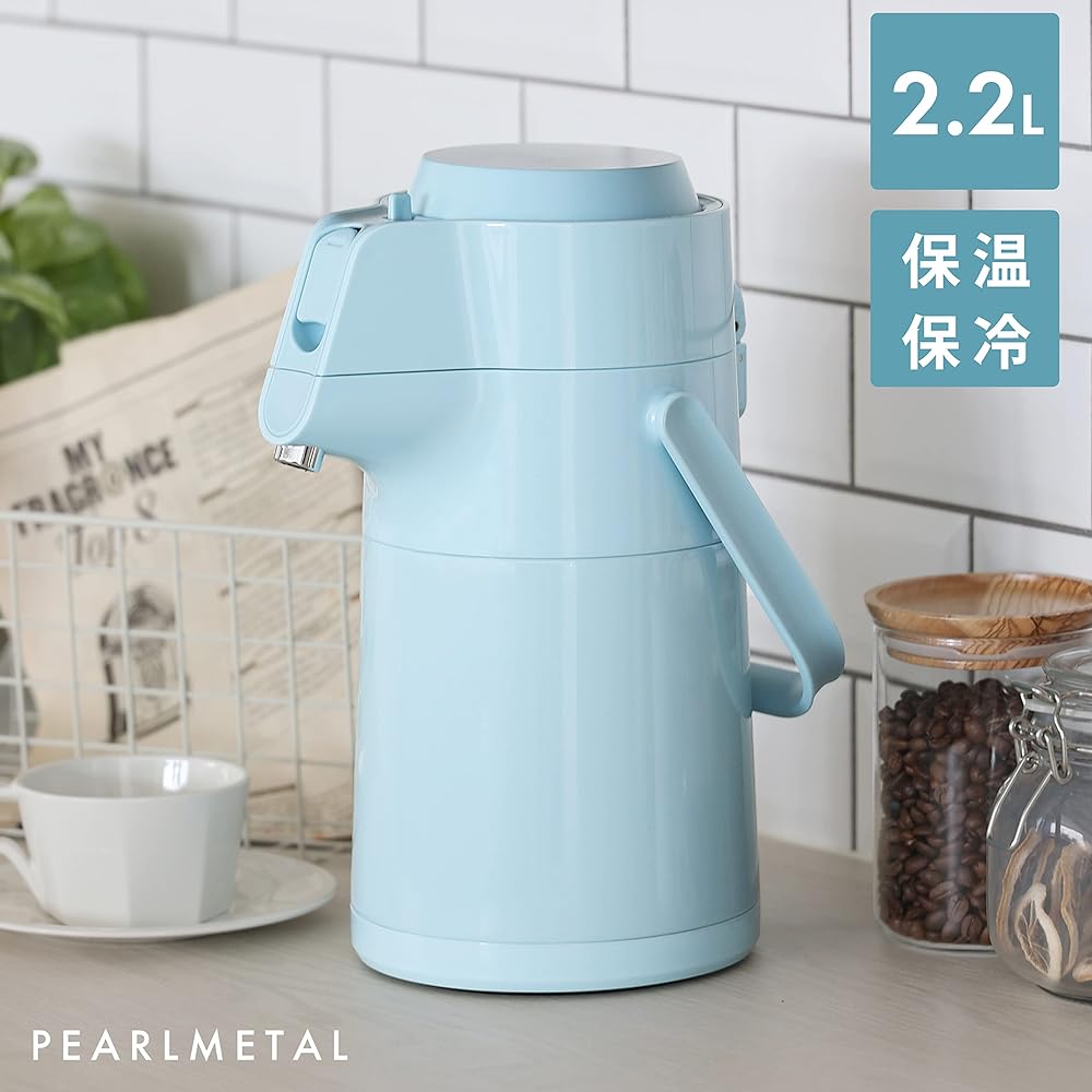 Pearl Metal Pot Air Pot 2.2L Stainless Steel Thermal/Cold Tabletop Wide Mouth Up Shape Ice Blue Eco Stage HB-6761