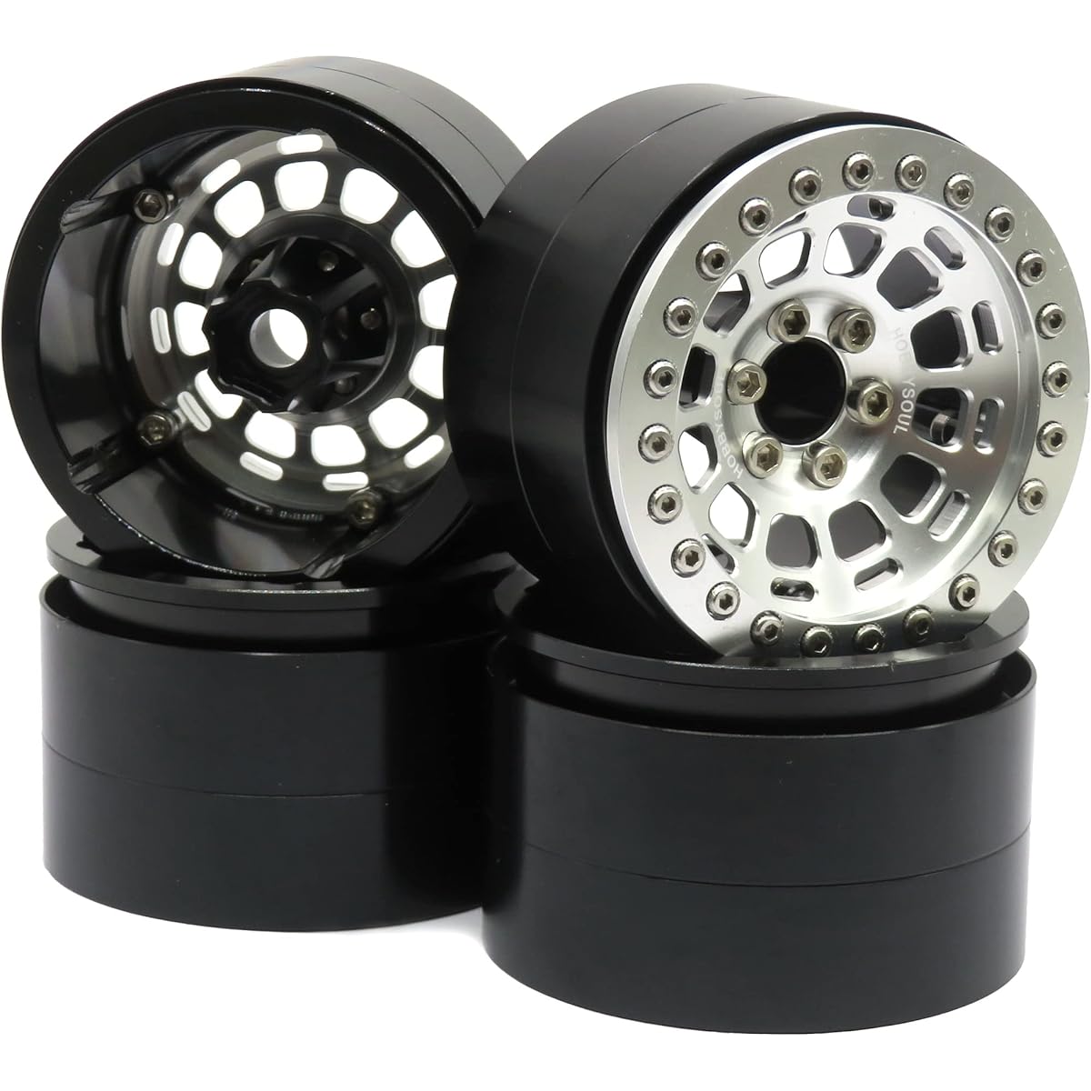 HOBBYSOUL Wide 1.57"(40mm) 2.2 Beadlock Wheels 122g/Rim 2.2 Wheels Silver Rims for RC Crawler Redcat Gen8 Everest Gen 7 Pro/Axial SCX10 Capra Wraith RBX10 Ryft/Traxxas AMG 6x6 TRX4 (4 Pack)