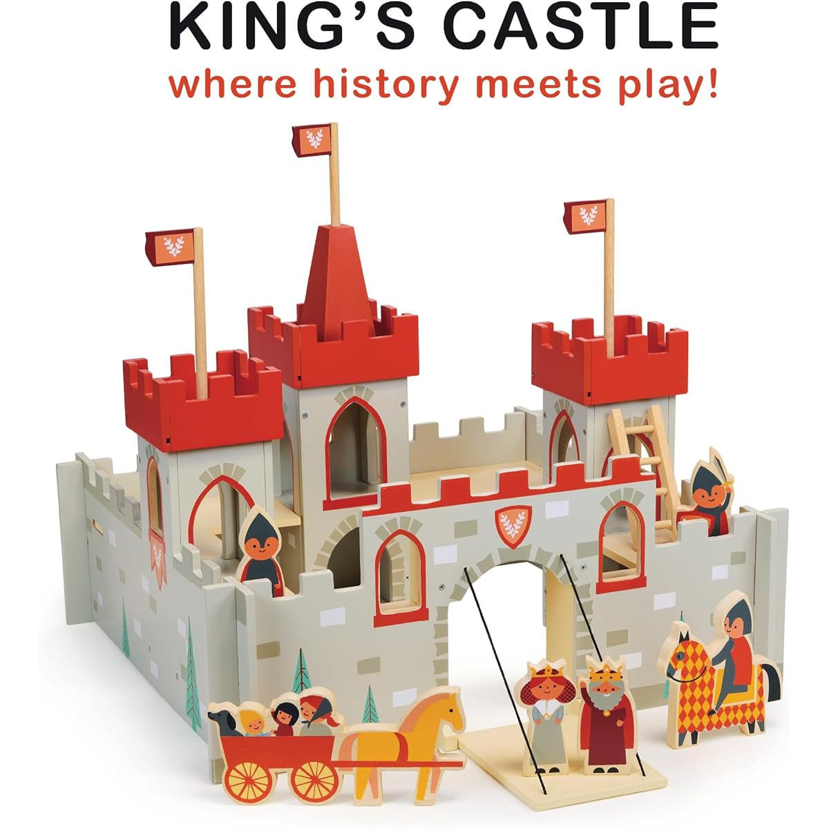 mentari King's Three Towers Castle Drawbridge Turrets Flags Wall Figurines Imaginative Play