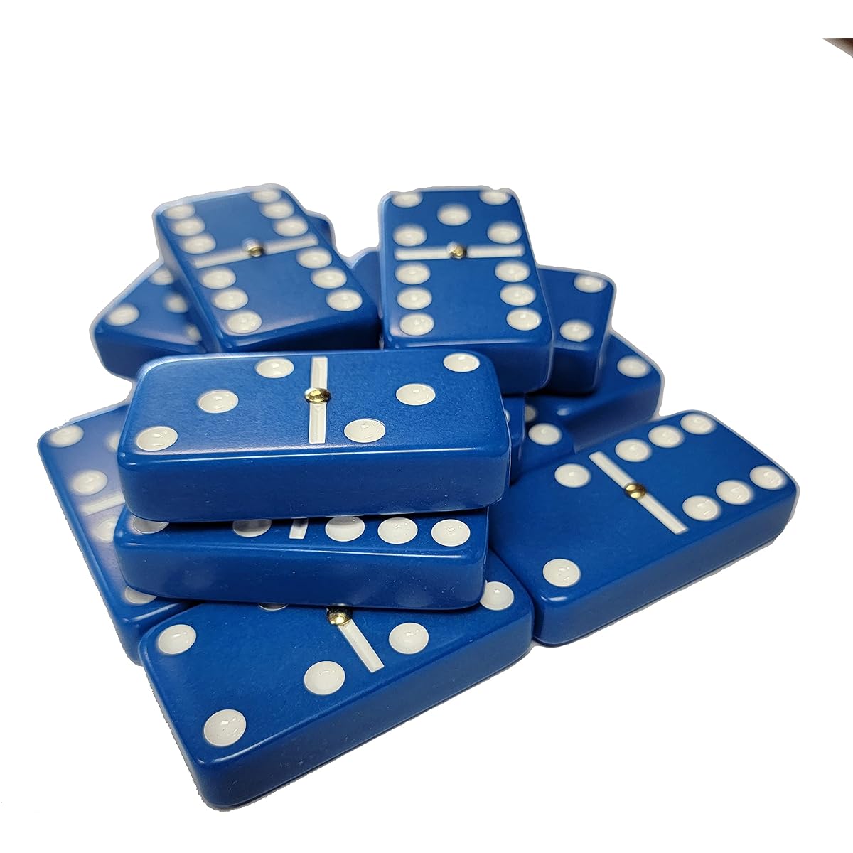 Domino Double Six Blue in Dovetail Jointed Sheesham Wood Box - Jumbo Tournament Size with Spinners