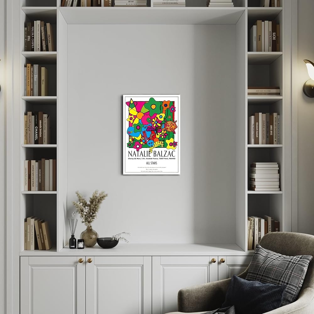 Poster A2 Framed Art Poster NATALIE BALZAC ALLSTARS Stylish Interior Colorful Pop Rabbit Turtle Star Plant A2 (420 x 594mm) With Frame