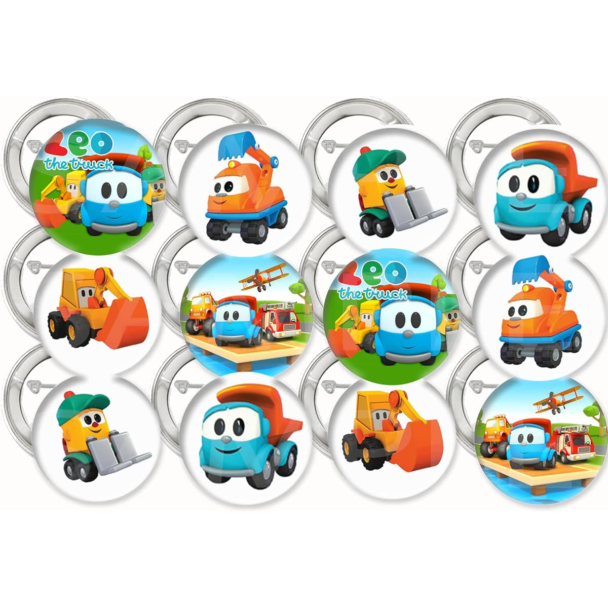 Leo the Truck Party Favor Supplies Decorations Collectible Metal Pinback Buttons, Large 2.25"-12 pcs