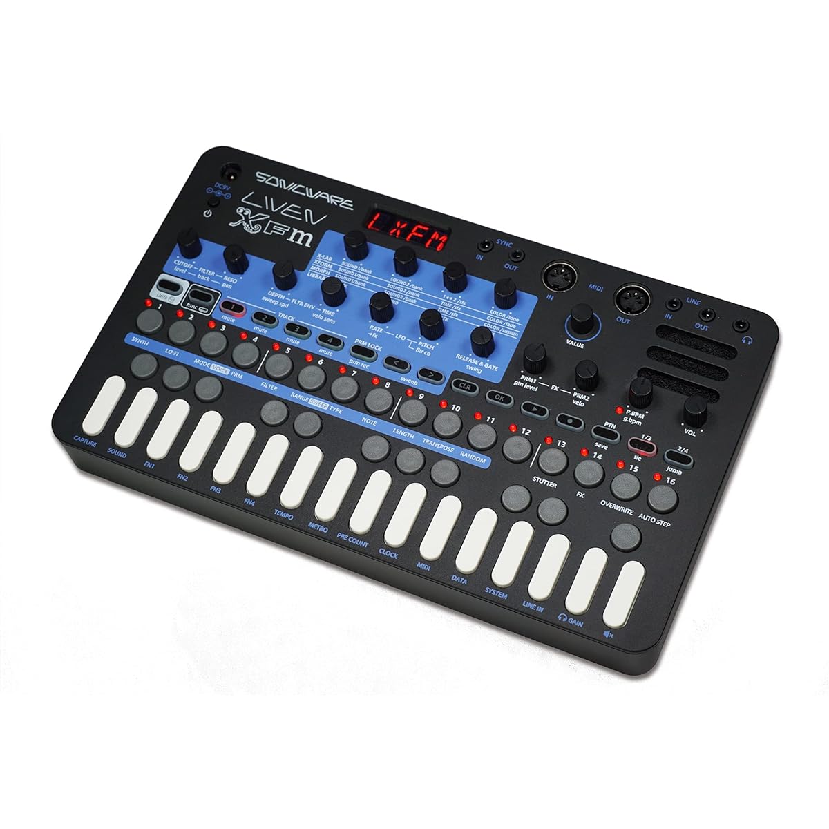 SONICWARE LIVEN XFM [FM synthesizer groove box] 4-track step sequencer, 6 voices, 10 effects, battery powered, built-in speaker