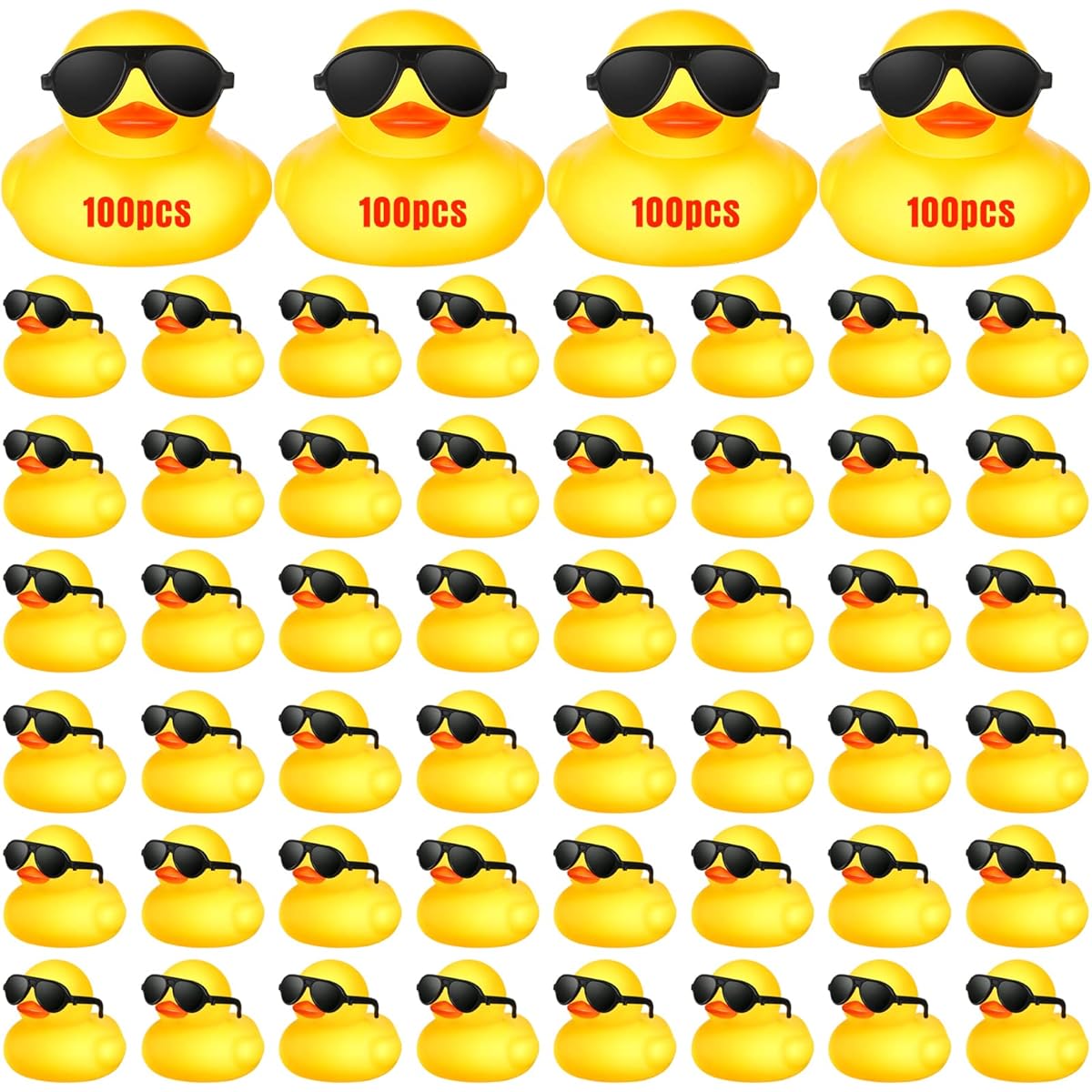 100pcs Yellow Rubber Ducks Bulk 100pcs Sunglasses Bath Toys Bathtub Mini Ducks Floats Sounding Little Ducks Kids Party Favors Birthday Party Supplies Prizes Rewards Shower Toys