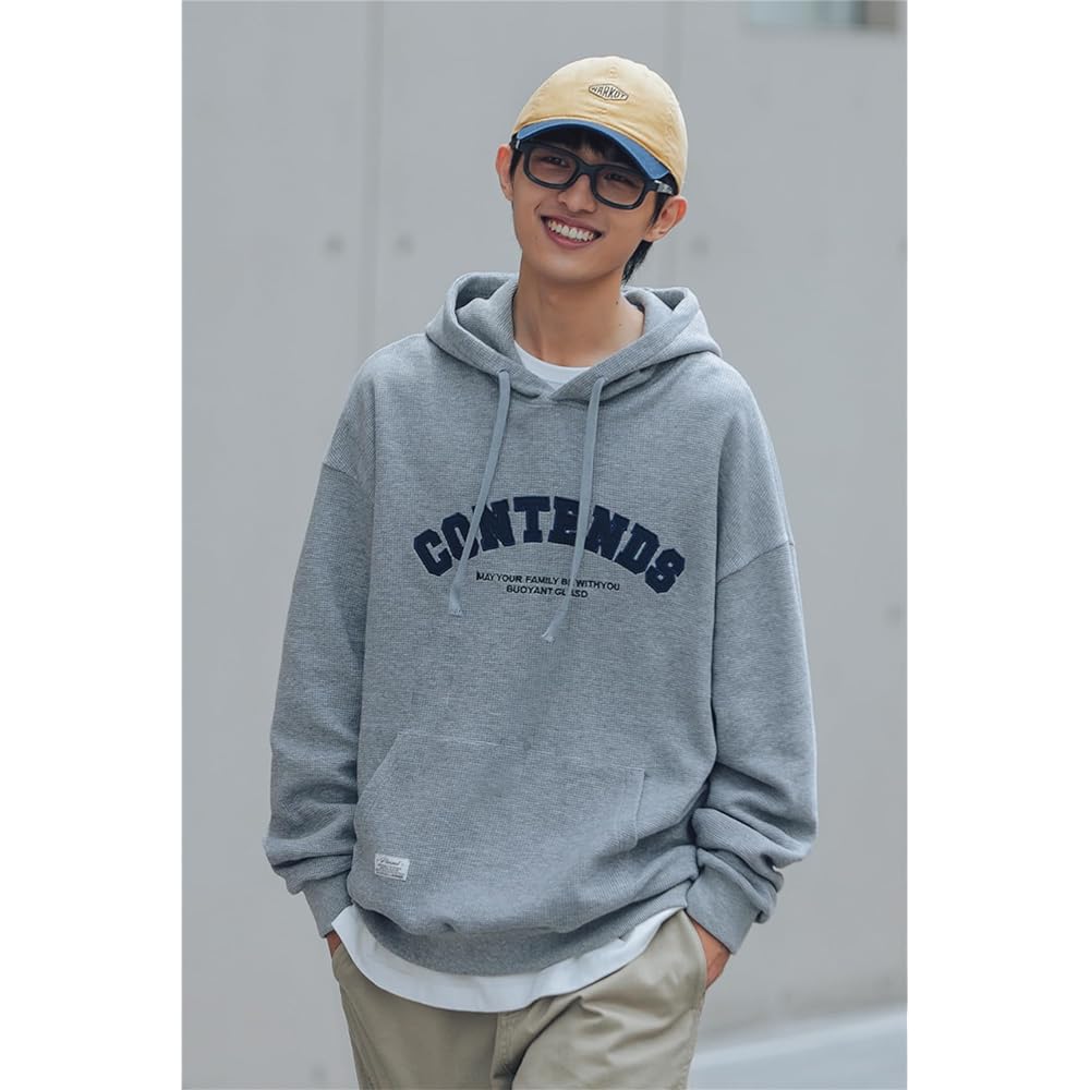 [SHINE MOON] Men's Pull Parka, Long Sleeve, Sweatshirt, Hooded Top, Back Print, Loose Top, Casual, Stylish, Large Size