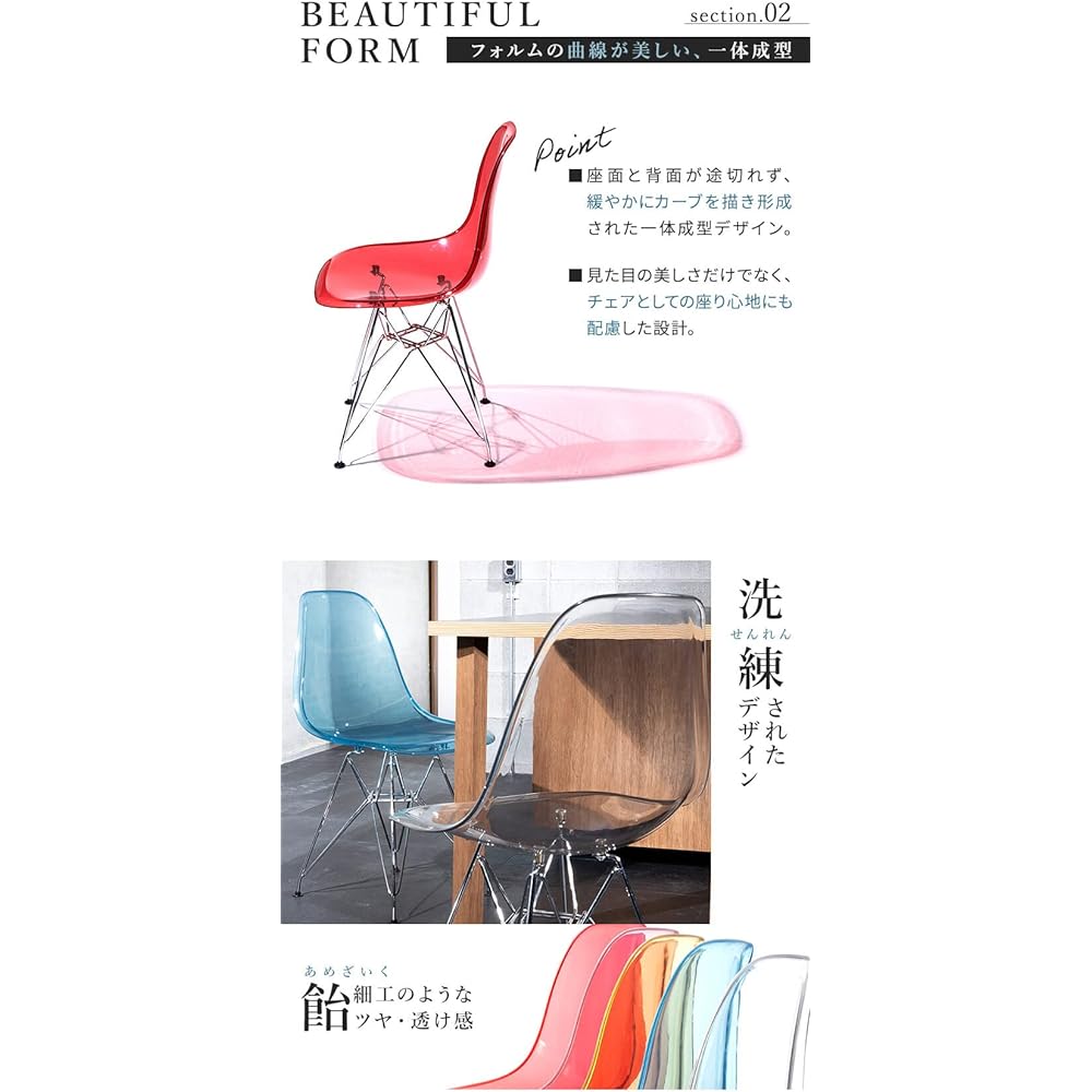 NEO CRASY Dining Chairs, Set of 2, Eames Chairs, Clear, Clear Color, Dining Chairs, Shell Chairs, Designer Chairs, Reproduction, DSR, DSW, Stylish, Chairs, Telework, Remote Work, Wooden Legs (Pink) A1_ZCNCHR2WDPK