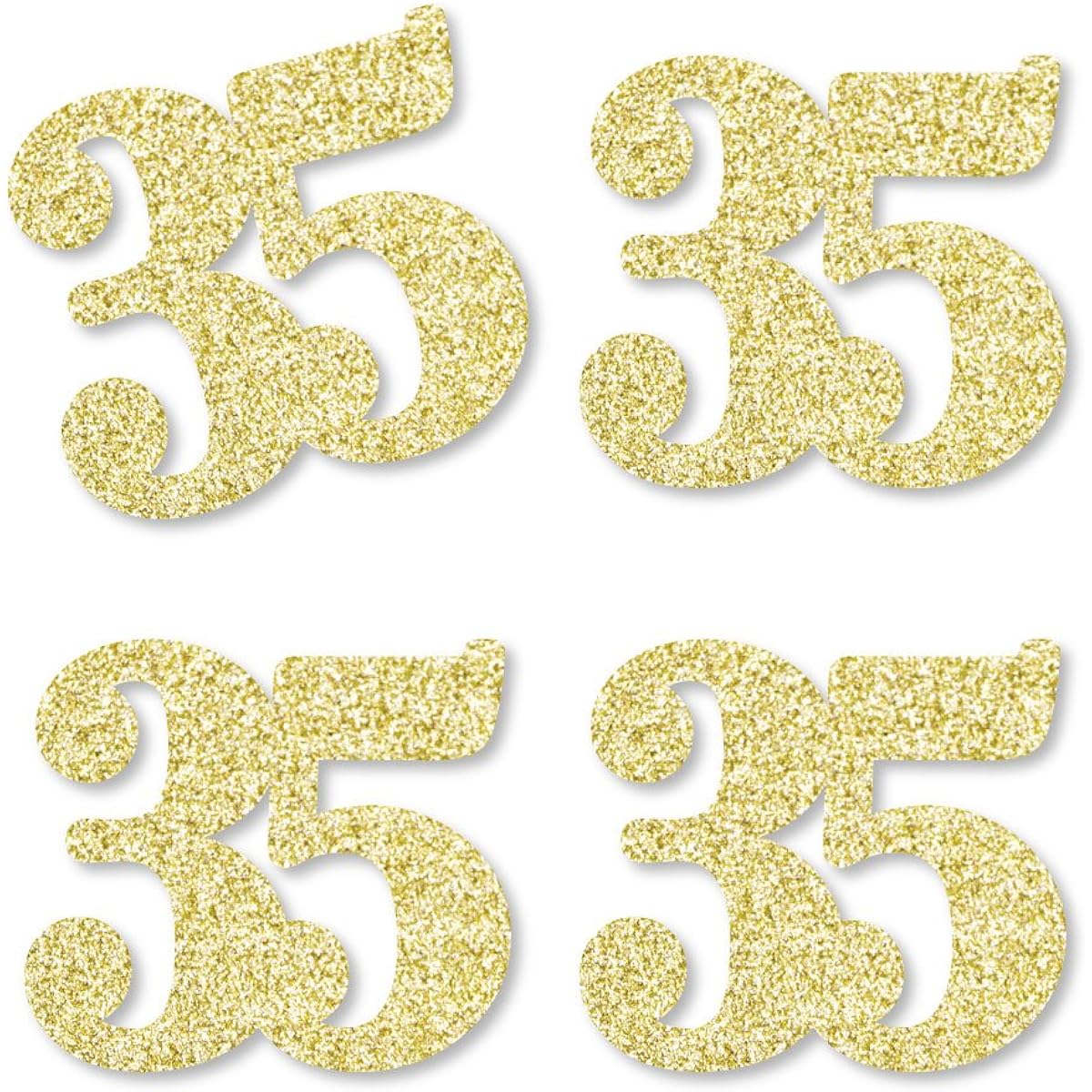 Gold Glitter 35 - No-Mess Real Gold Glitter Cut-Out Numbers - 35th Birthday Party Confetti - Set of 25
