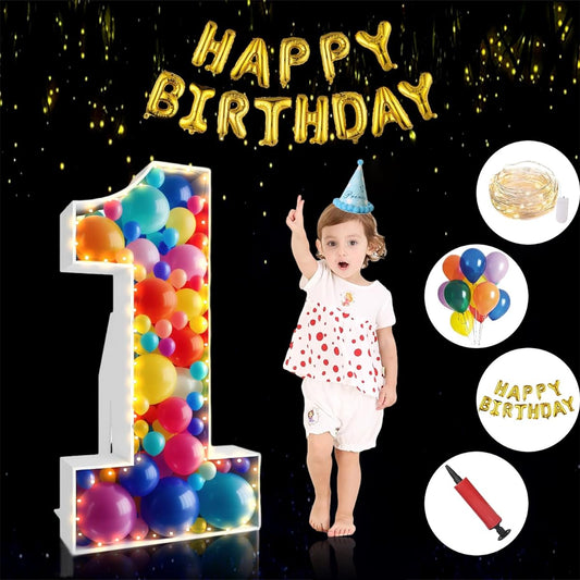4ft Large Marquee Numbers,Marquee Light Up Numbers,Mosaic Numbers for Balloons,Number 1 Balloon Frame,Marquee Light Up Numbers for 1st 21st Birthday Decorations,Anniversary Party Decorations,Foam Board