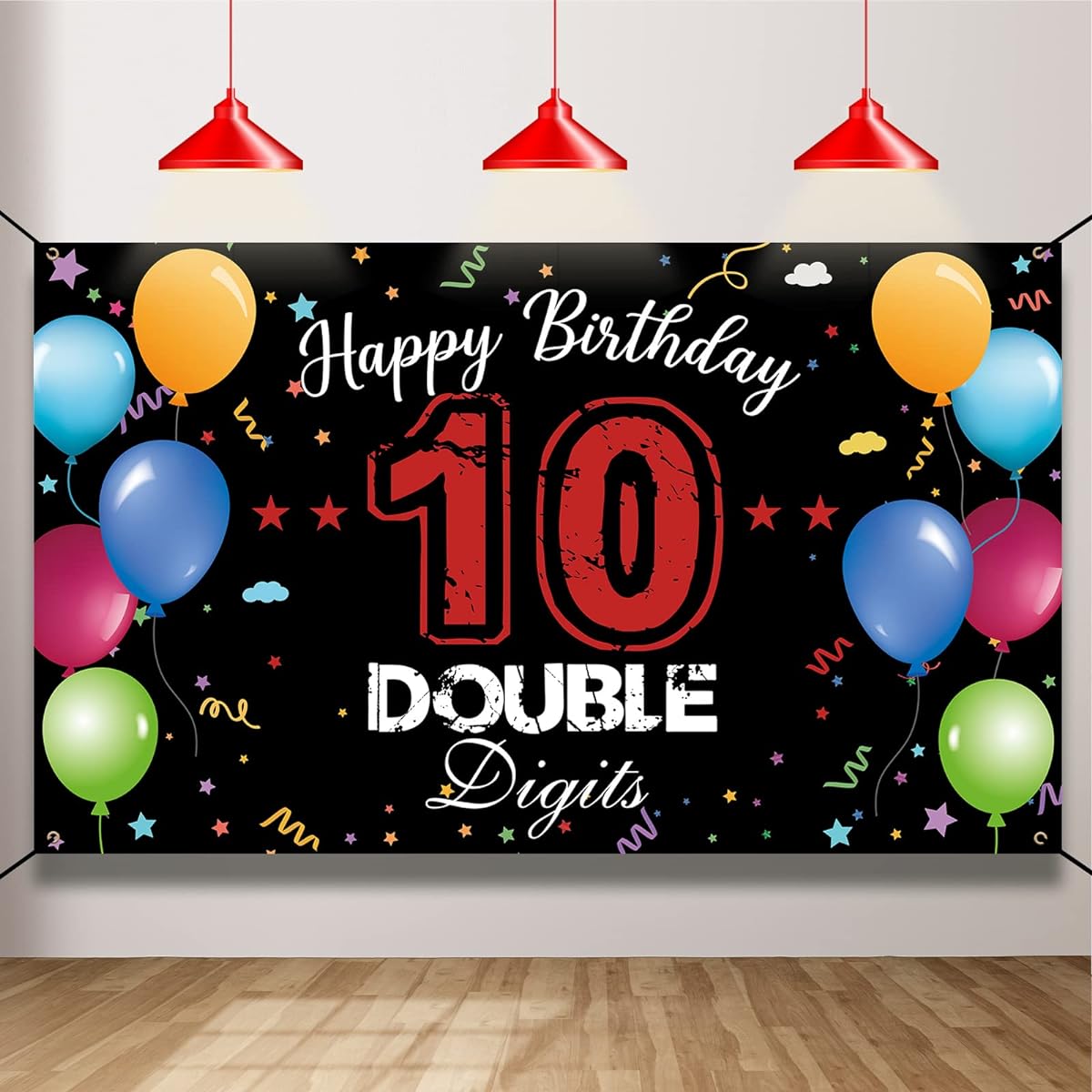 HTDZZI 10th Birthday Backdrop Banner Happy 10th Birthday Decoration for Boys/Girls Double Digit 10th Birthday Party Photo Booth Props Yard Sign Poster Supplies Fabric 6ft x 3.6ft