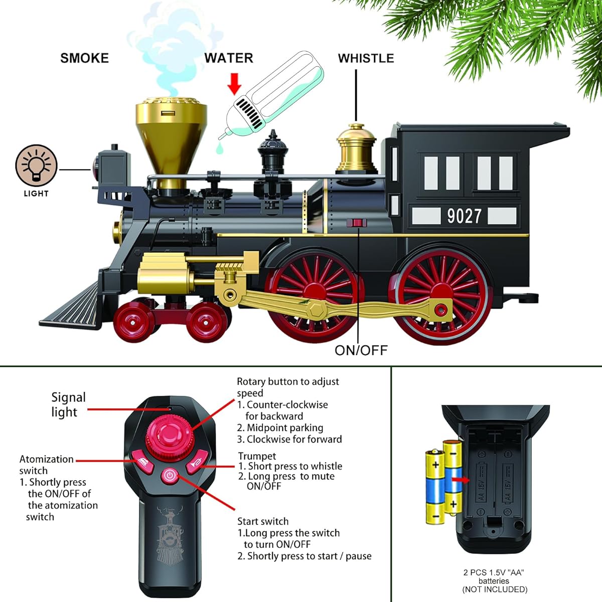 Remote Control Train Set for Boys Girls Kids - Electric Steam Locomotive, Freight Cars, Trucks, Realistic Smoke, Sounds, Lights, Rechargeable, Christmas Birthday Gift for Ages 3, 4, 5, 6, 7+