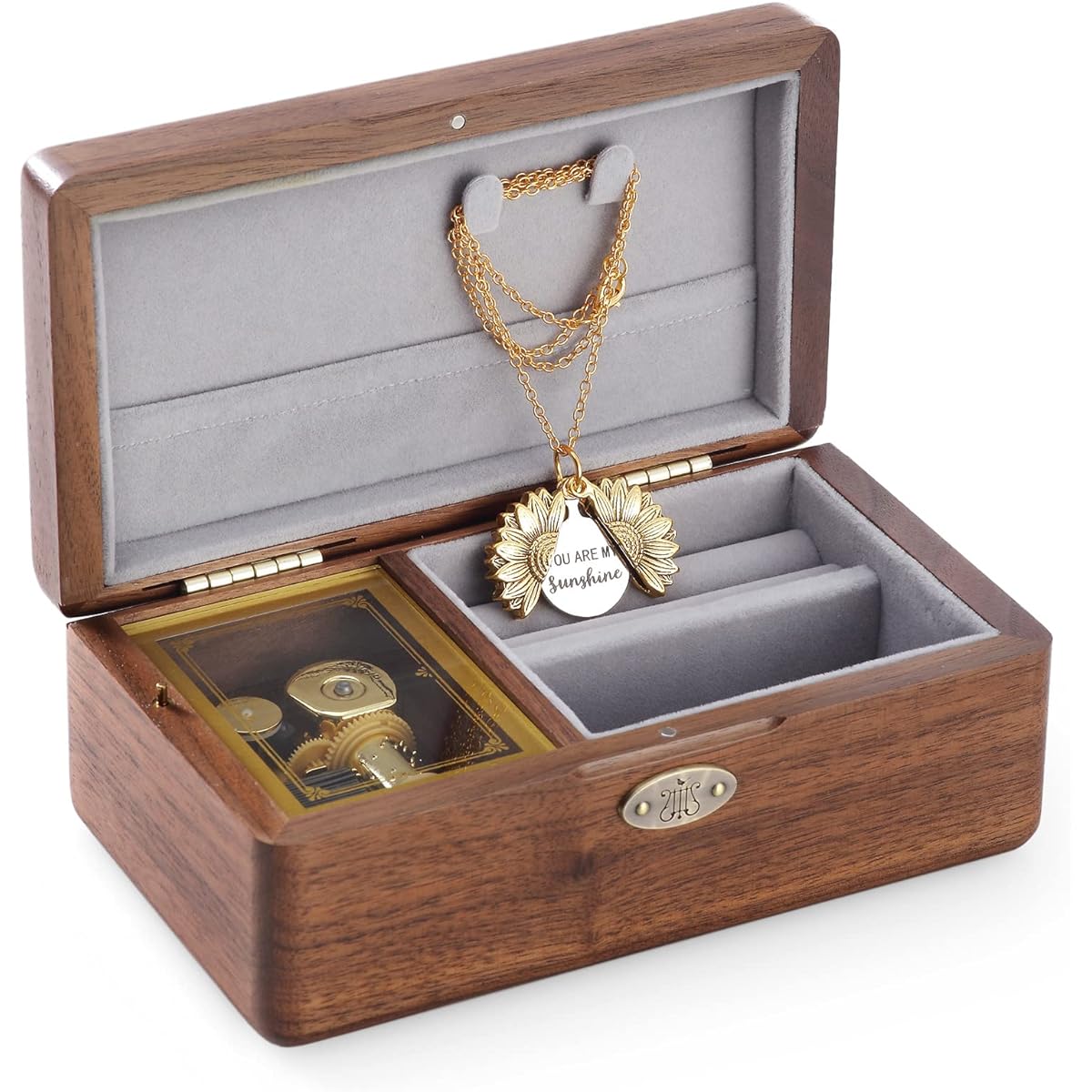 SOFTALK Vintage Jewelry Box Wind Up Music Box Case for Christmas, Birthday, Valentine's Day Gift (Walnut Wood, Song: You are My Sunshine)