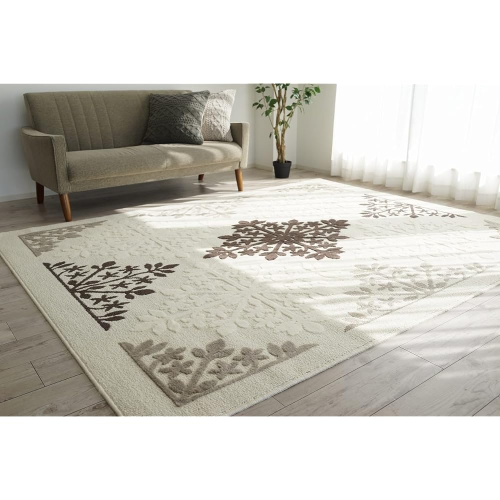 Sayan Sayan Washable Anti-bacterial Anti-mite Rug Motif Lace 130x190 1.5 tatami Brown Made in Japan
