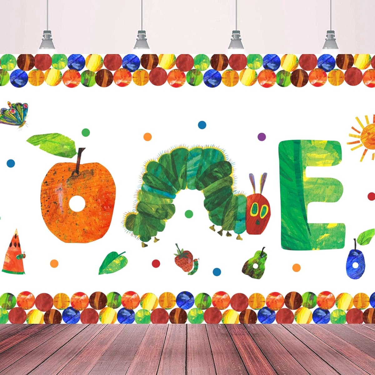 Happy 1st Birthday Banner Backdrop for Caterpillar 1 Year Old Cartoon Hungry Caterpillar Birthday Party Sign Supplies Birthday Photo Backdrop Birthday Party Decoration Supplies