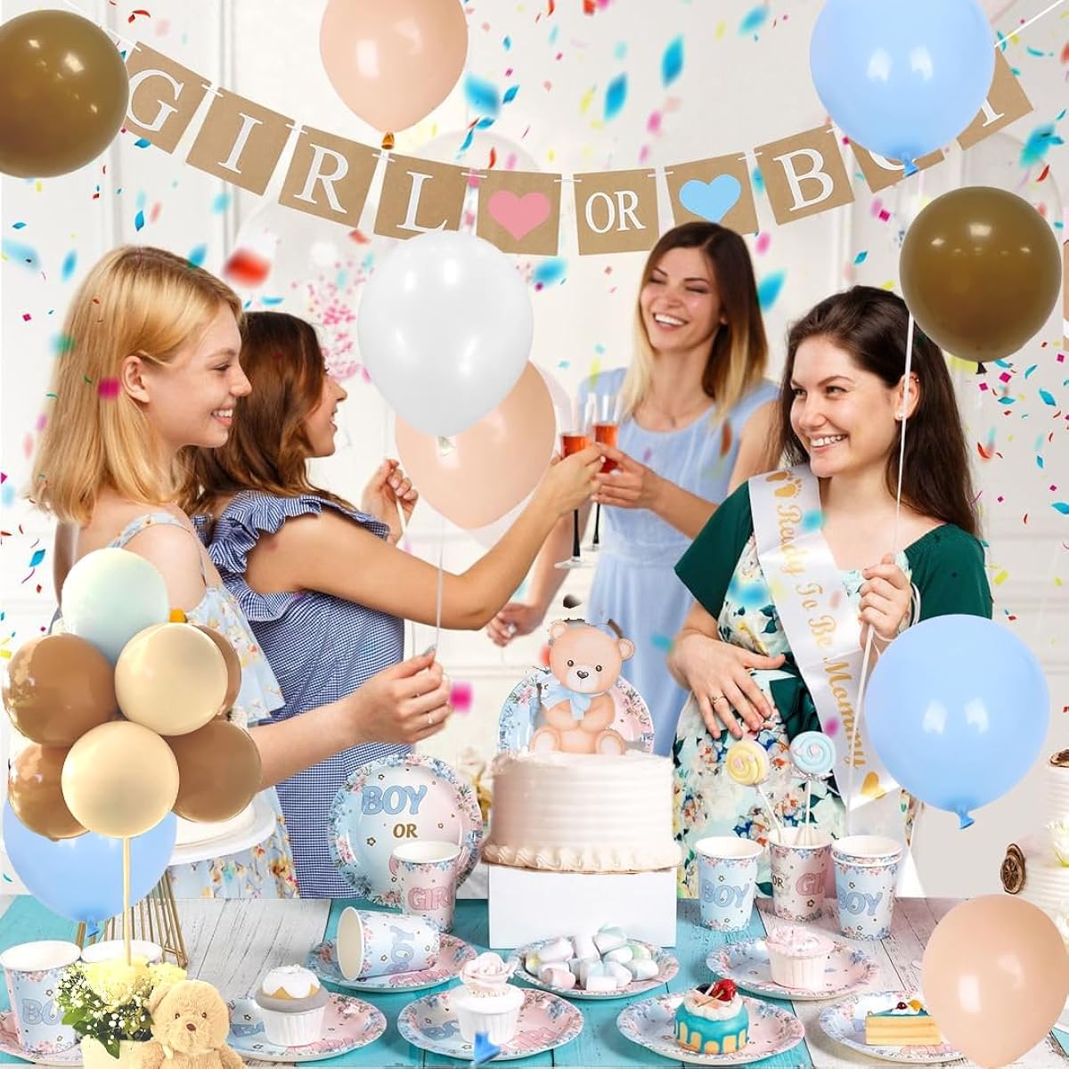 Blue and Brown Party Balloons, 60pcs 12inch Blue Brown White Blush Latex Balloons Neutral Balloons for Gender Reveal Wedding Birthday Baby Shower Graduation Bear Party Decorations