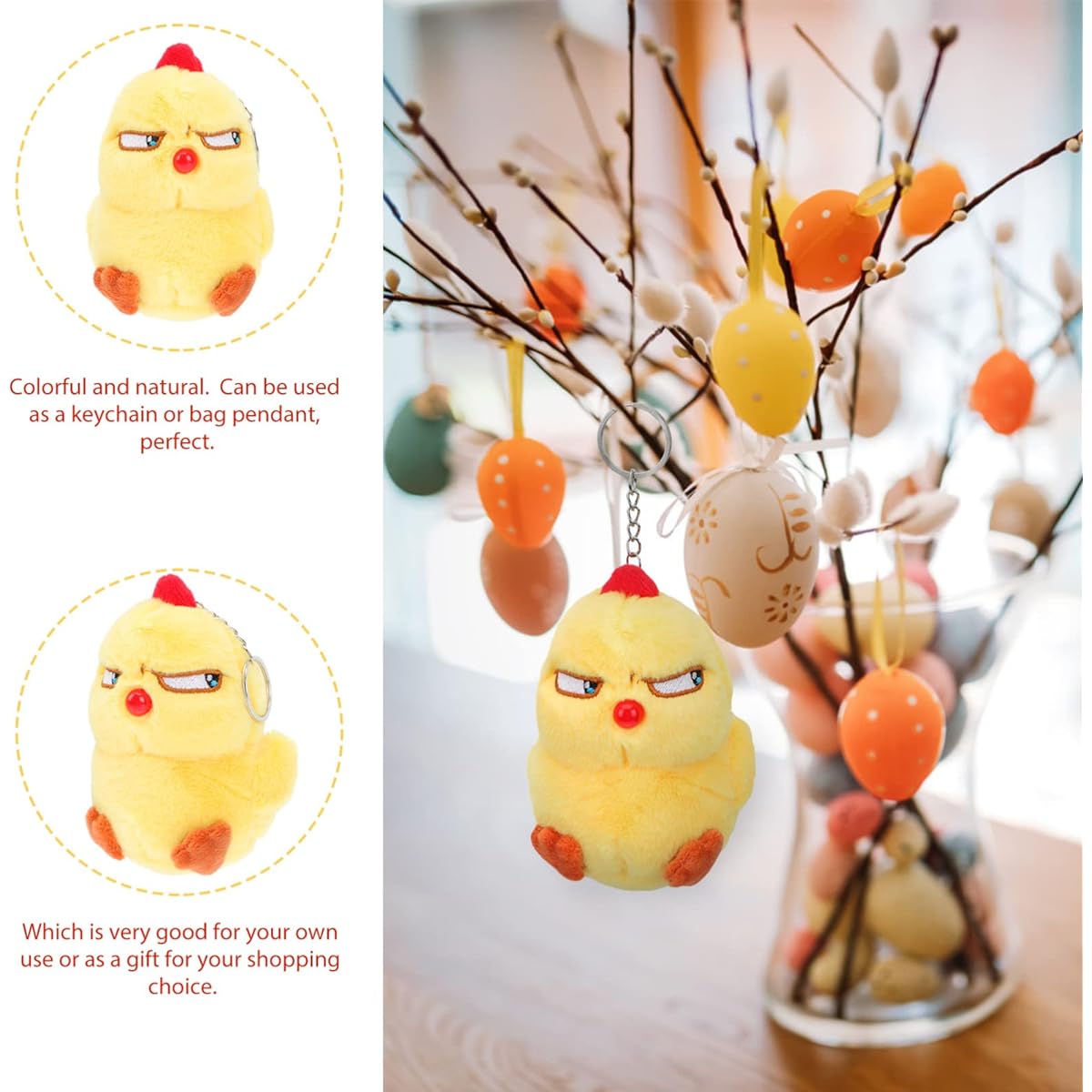 Easter Stuffed Chicken Keychains: 3pcs Stuffed Animal Keychains Easter Hanging Ornaments for Gifts/Handbags/Decoration