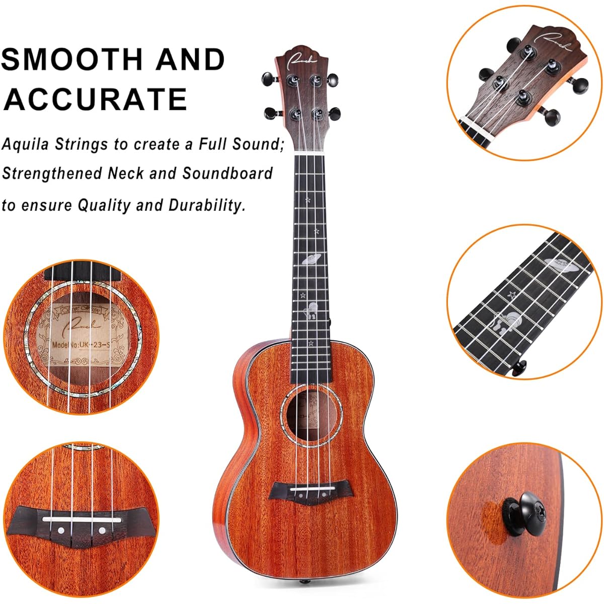 Ranch Concert Ukulele 23 Inch Professional Upgrade Ukulele Kit Small Hawaiian Guitar Ukalary Starter Pack Gig Bag & Tuner & Strap & Aquila String Set & 12 Online Lessons - Glossy