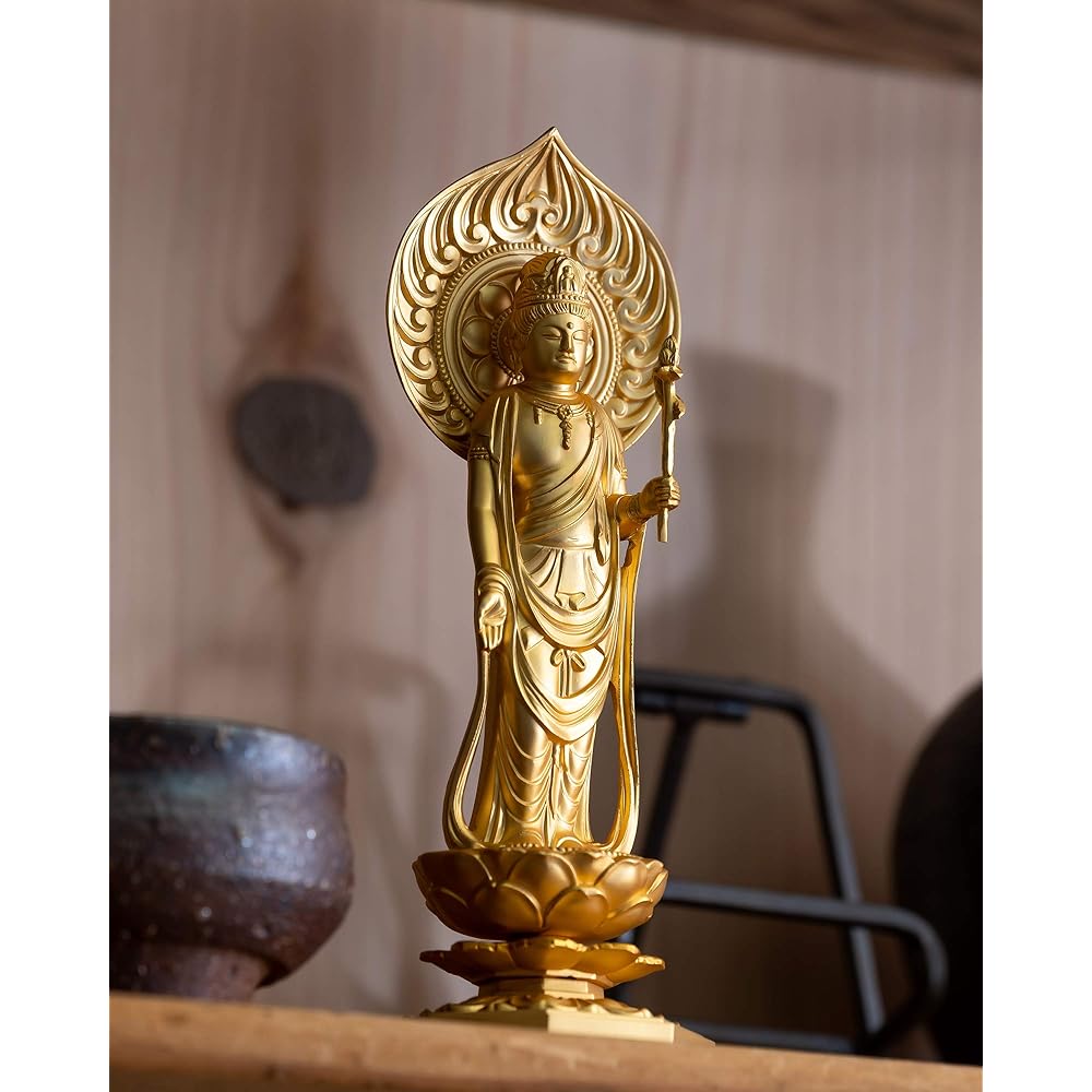 Buddha statue St. Kannon Bodhisattva 15cm (gold plated/24K gold) Buddhist sculptor: Hideun Makita Original model _ "Tendai sect, Shingon sect, Rinzai sect" Takaoka copperware (Shokannonbosatsu/M)