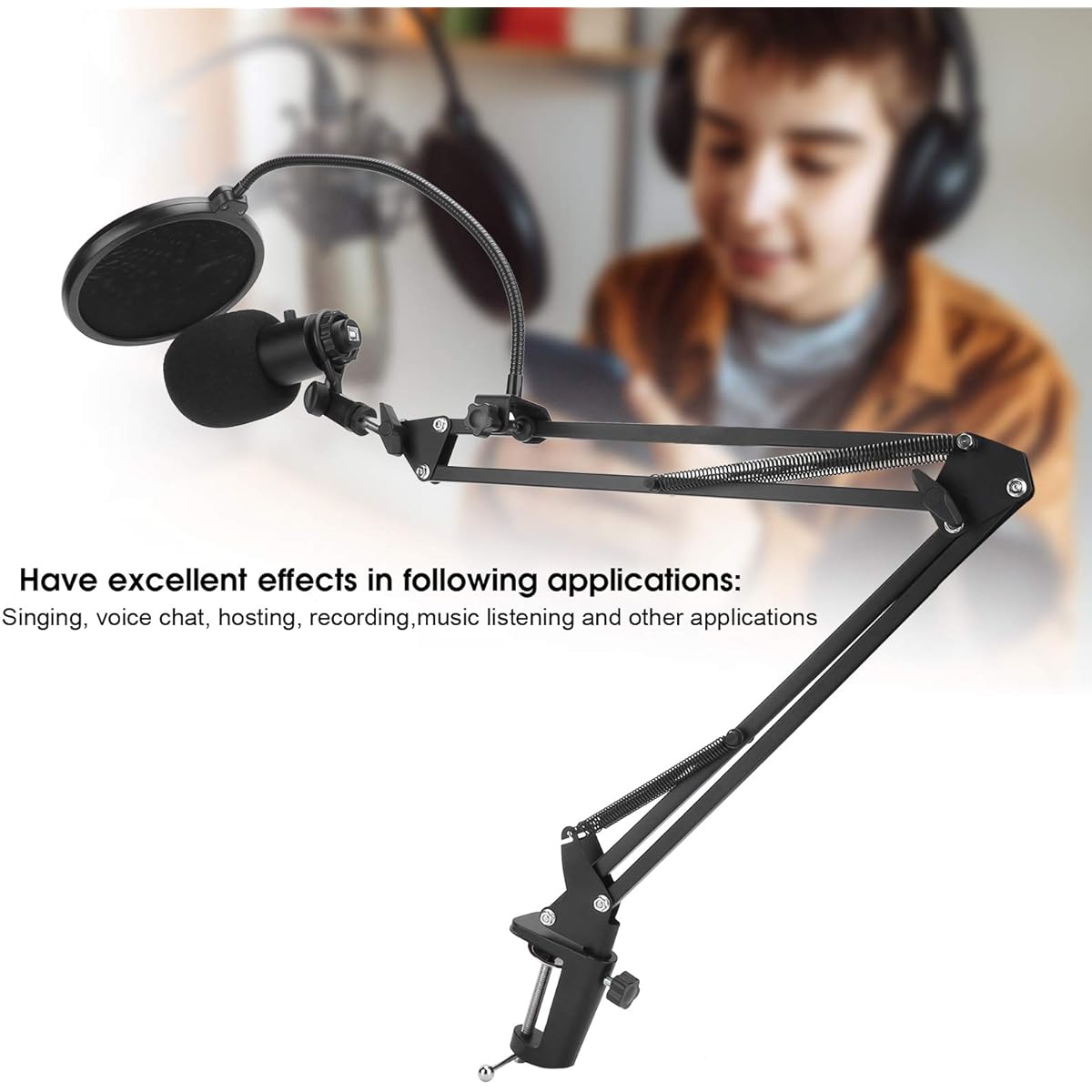 RockVOQRN A6 Condenser USB Microphone Audio Kit Bracket Sound Recording Set for Desktop PC Computer