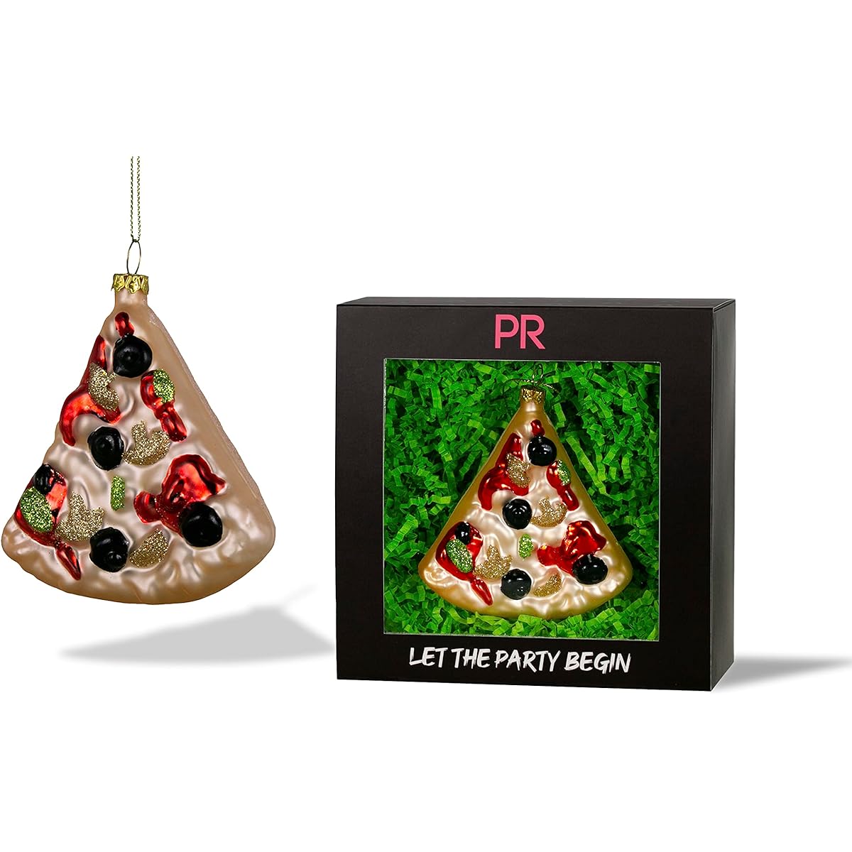 Party Rock Pizza Slice Ornament Food & Drink Collection 3.5"W x 4"H Glass Blown Ornament for Christmas Tree
