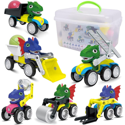 ALLROAD Dinosaur Magnetic Toy Car Set Magnetic Building Dinosaur Car Magnetic Toy Vehicle Car Colorful Dinosaur Truck Montessori STEM Toys for Skill Development Dinosaur Games Gift for Boys Girls