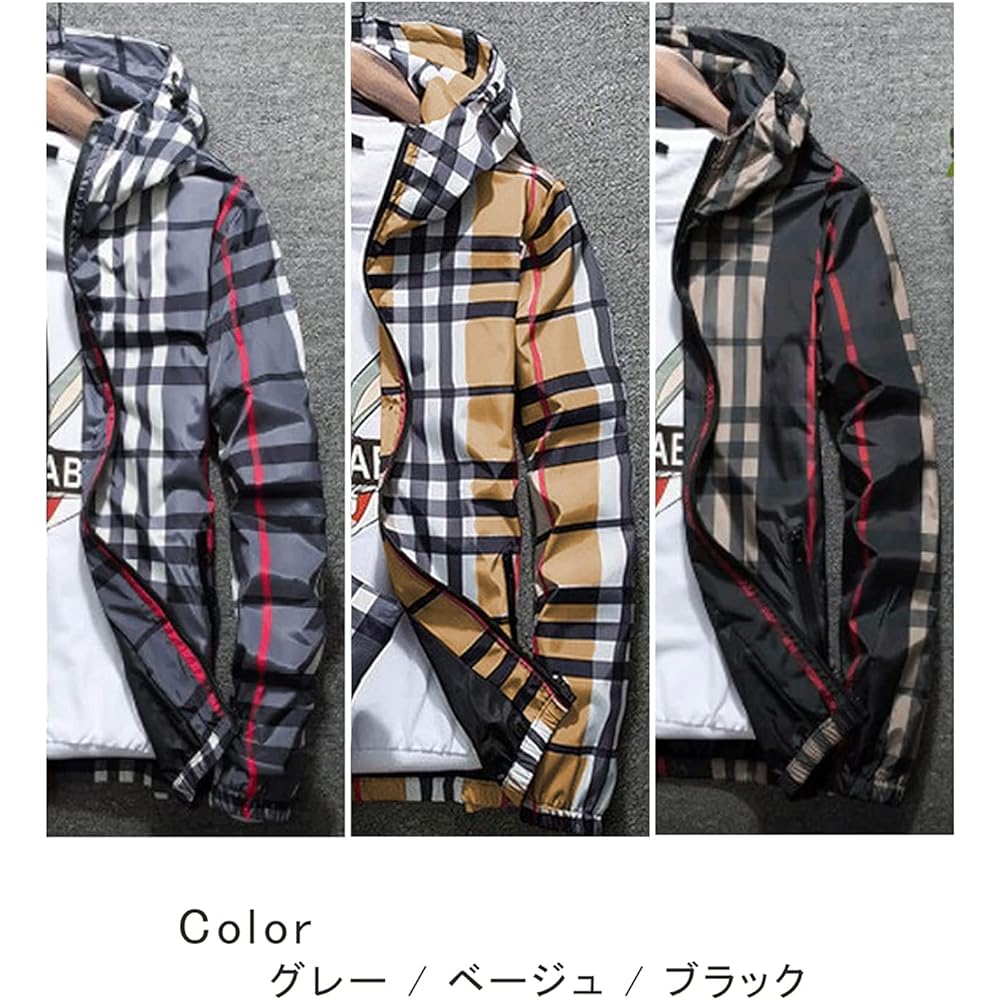 [J.STORE] Blouson Jacket Spring Autumn Winter Hooded Check Pattern Parka Outdoor Jacket Men's M~2XL
